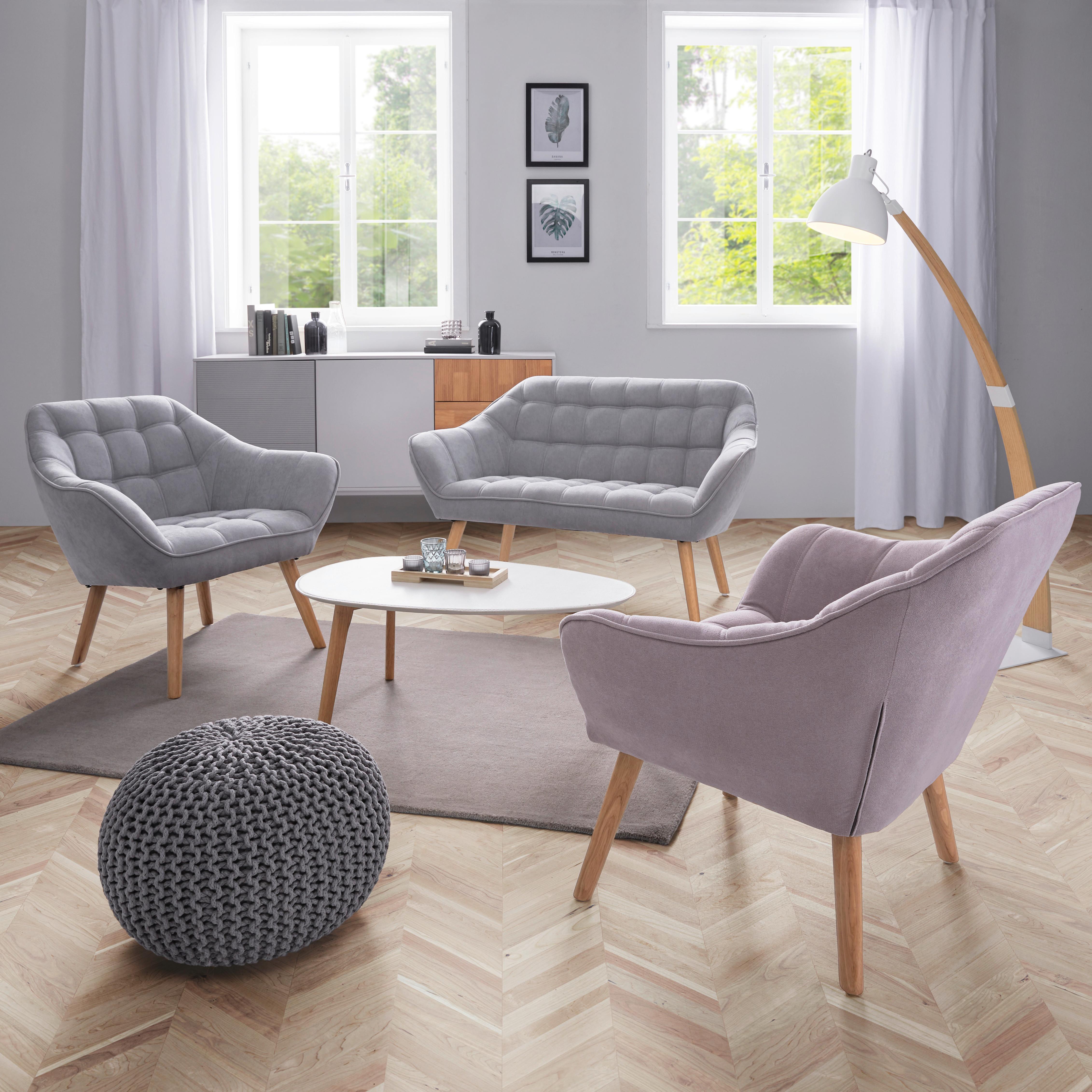 Sofa Monique Hellgrau Velours - Hellgrau, MODERN, Holz/Textil (127/76/74,5cm) - Bessagi Home