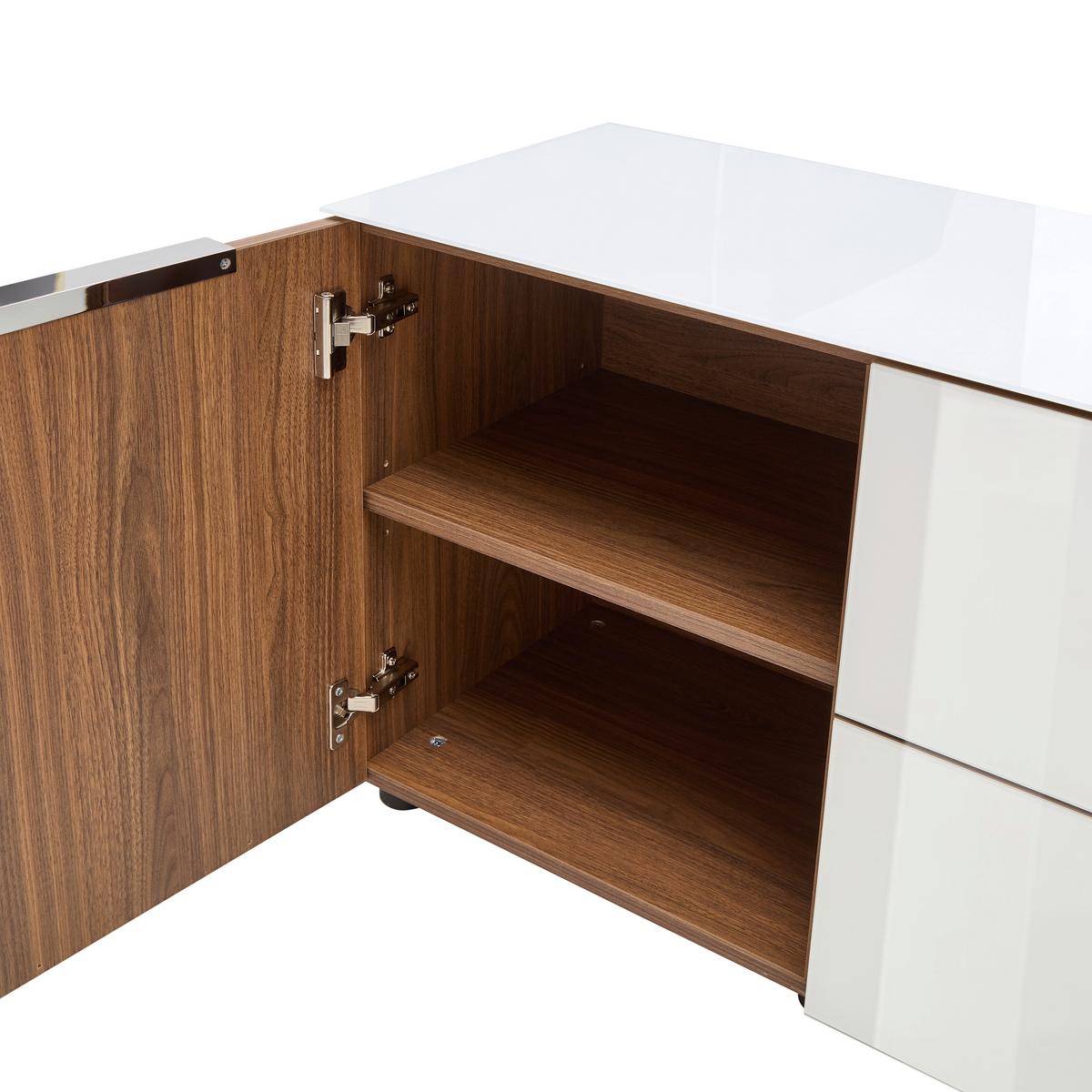 Lowboard Siena Weiß/Nussbaumfarben - Chromfarben/Nussbaumfarben, MODERN, Glas/Holzwerkstoff (180/55/40cm) - Mömax