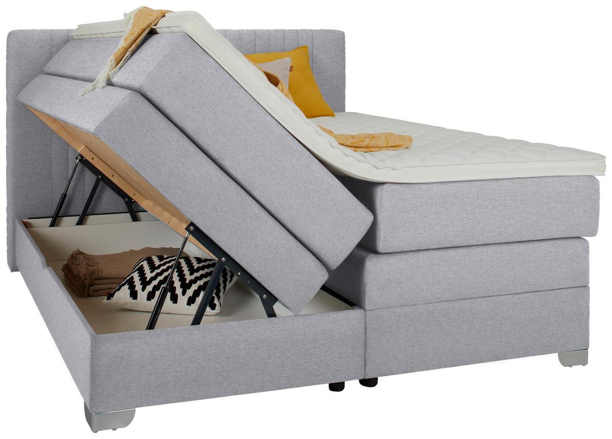 Boxspringbett Plura Hellgrau ca. 160x200cm - Chromfarben/Hellgrau, KONVENTIONELL, Holz/Holzwerkstoff (160/200cm) - Mömax