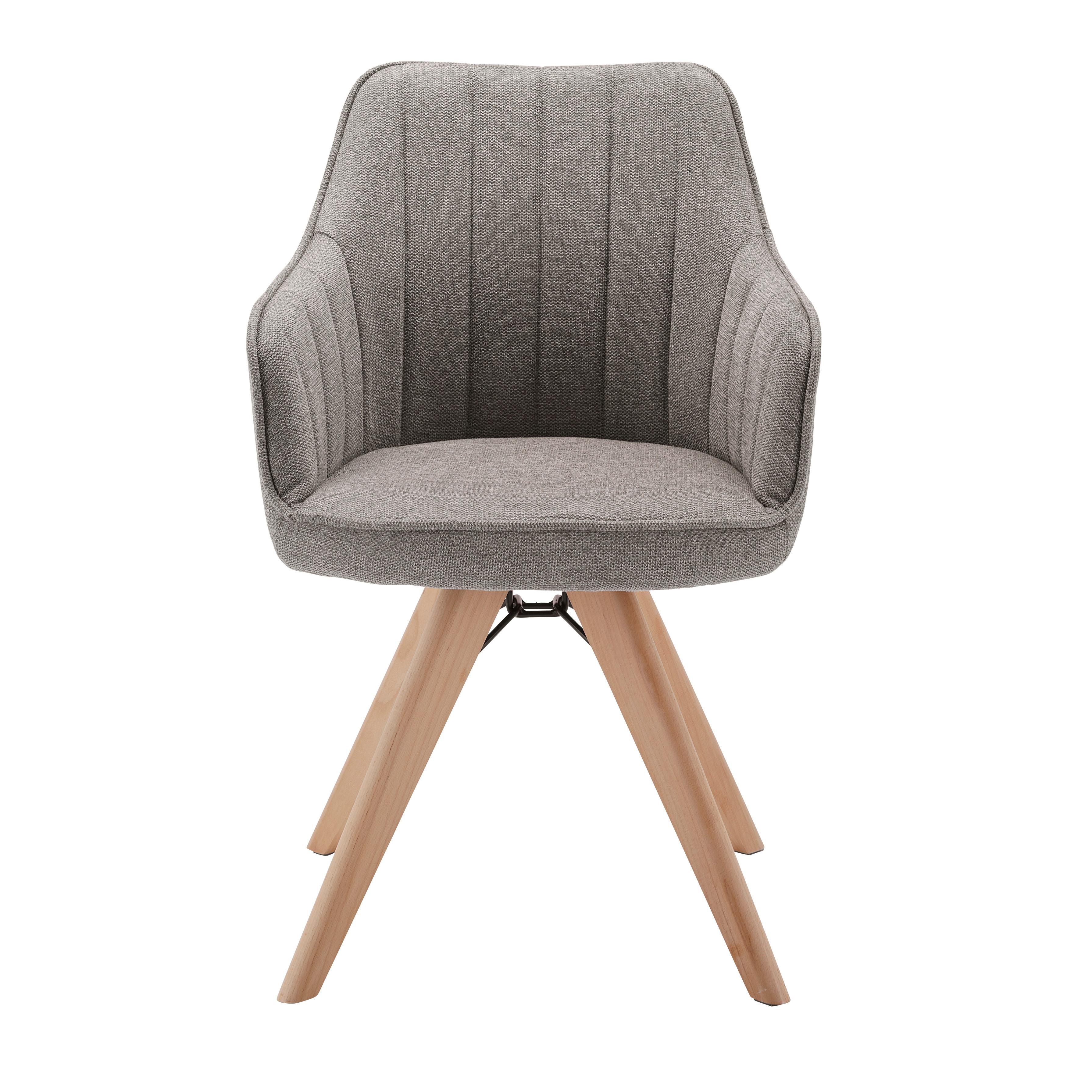 Armlehnstuhl "Elin", drehbar, beige, Gepolstert, massiv - Beige/Buchefarben, MODERN, Holz/Textil (56,5/85/60,5cm) - Bessagi Home