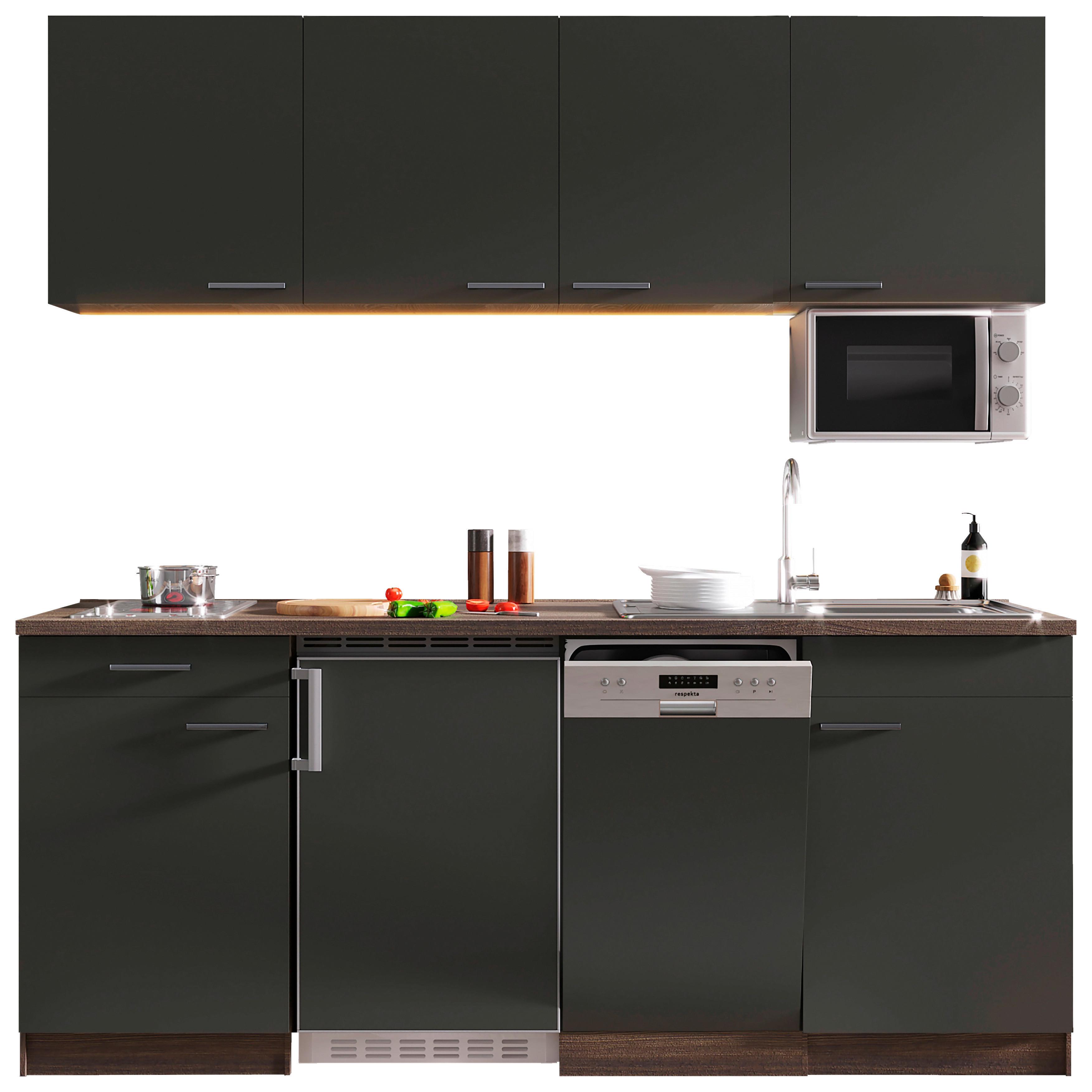 Küchenblock ECONOMY 195 Grau/Eiche B: 195 cm - Eichefarben/Grau, Basics, Holzwerkstoff (195cm) - Respekta
