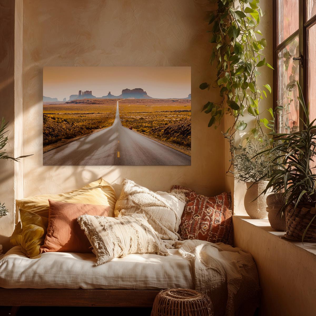 Leinwandbild Arizona Road Multicolor ca. 85x113cm - Multicolor/Beigebraun, Basics, Holz/Textil (85/113cm)
