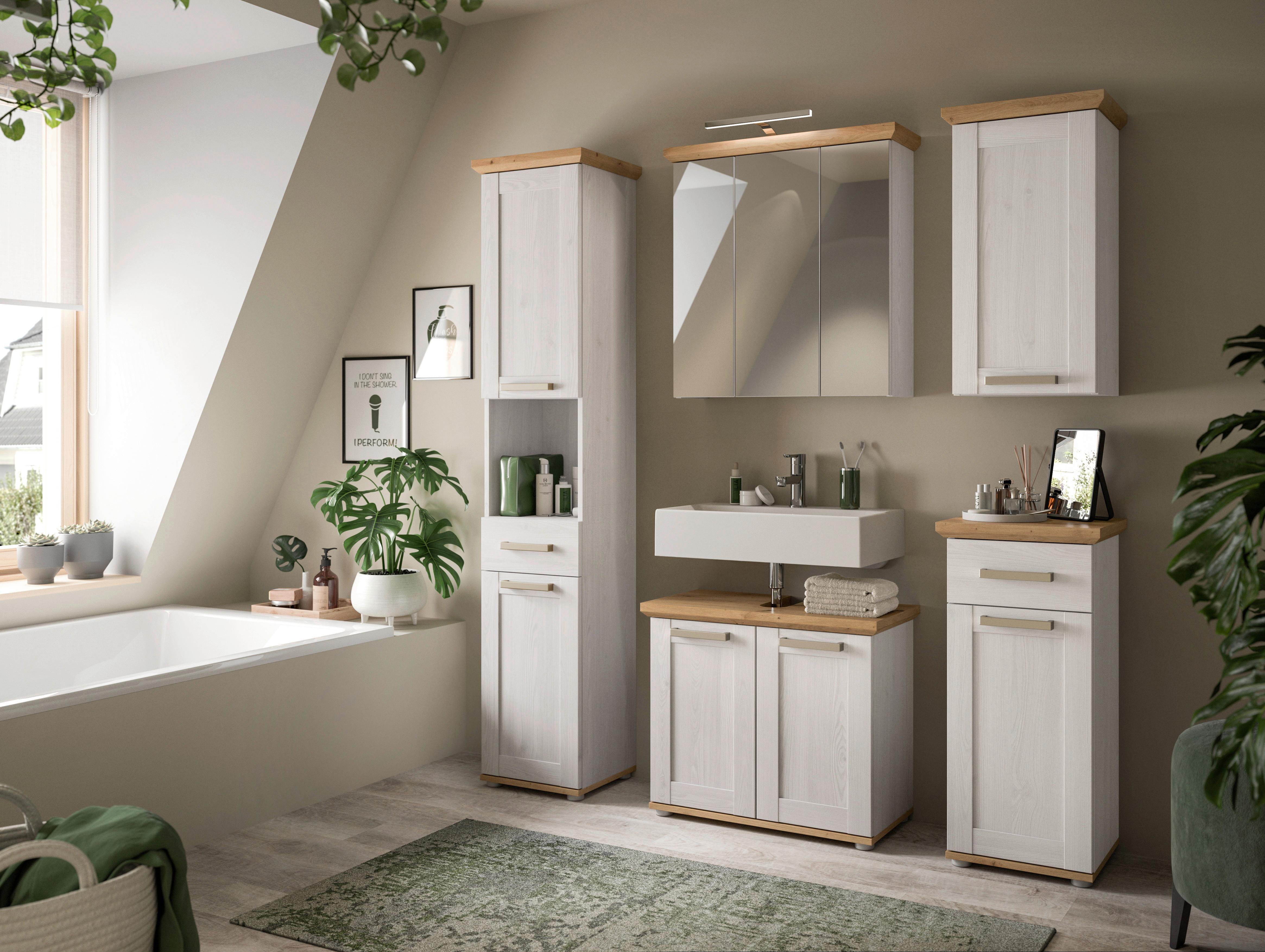 Badezimmer Verona Lärchenfarben/Eiche Artisan - Silberfarben/Lärchefarben, Trend, Glas/Holzwerkstoff (147cm) - MID.YOU