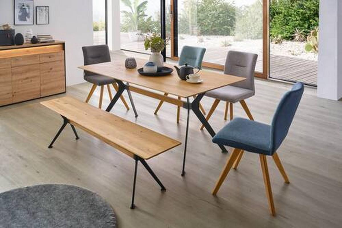 KRZESŁO ROM - kolor dębowy/jasnoszary, Konventionell, drewno/tkanina (51,5/87,5/63cm) - Linea Natura