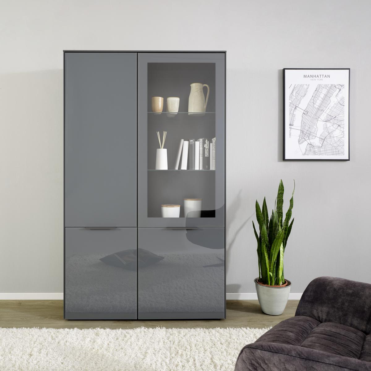 Vitrin Max Box - antracit, Modern, faalapú anyag/Üveg (109/179/42cm) - Premium Living