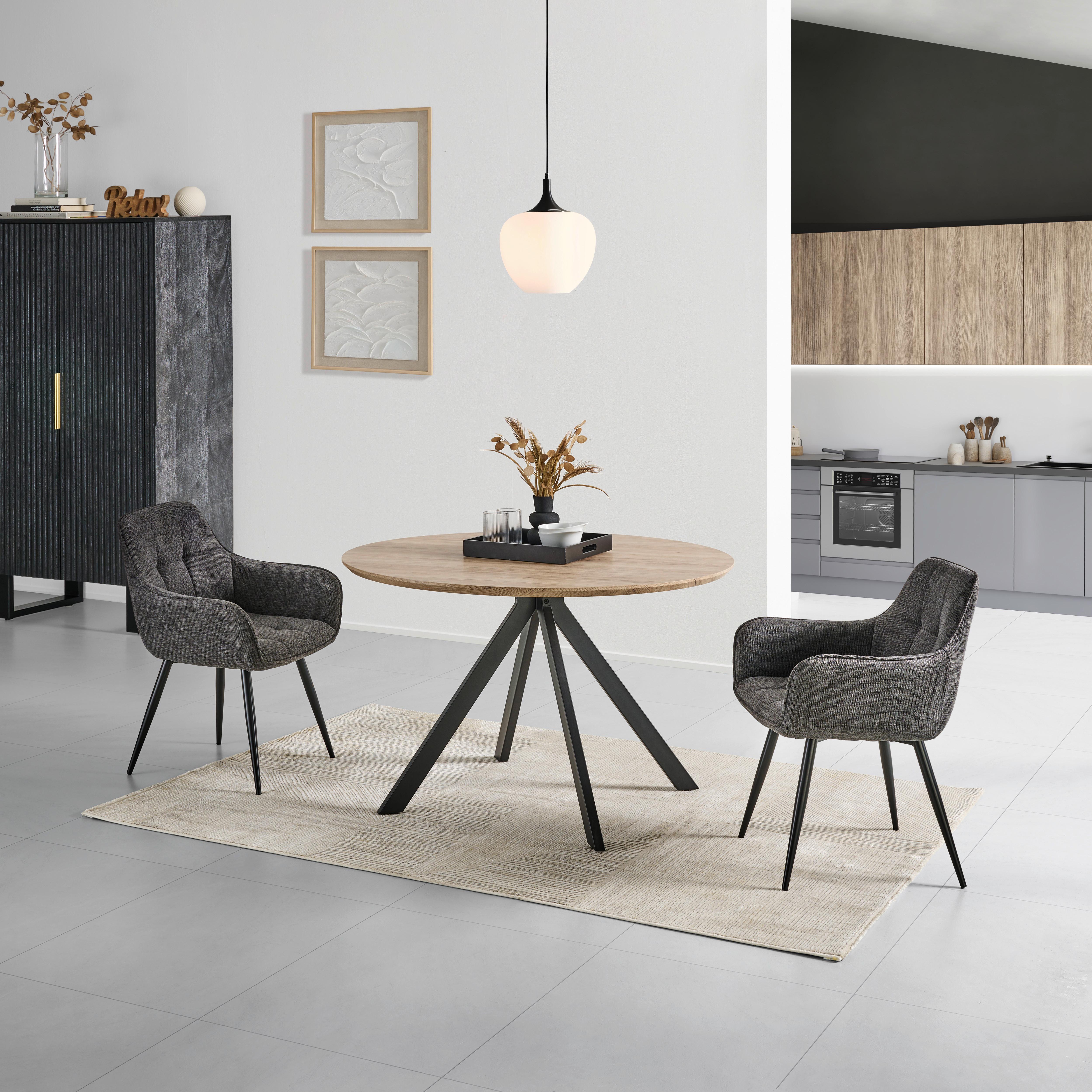 Jedilna Miza Leeds, Ø 120cm - črna/naravne barve, Trendi, kovina/leseni material (120/76/120cm) - Livetastic