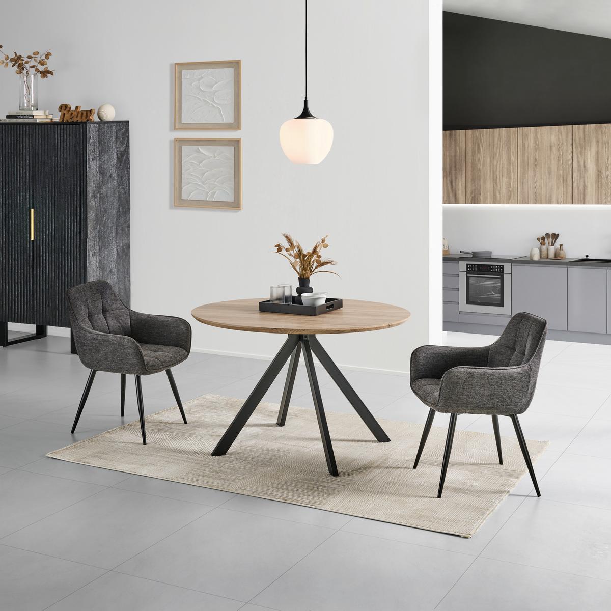 Jedilna Miza Leeds, Ø 120cm - črna/naravne barve, Trendi, kovina/leseni material (120/76/120cm) - Livetastic