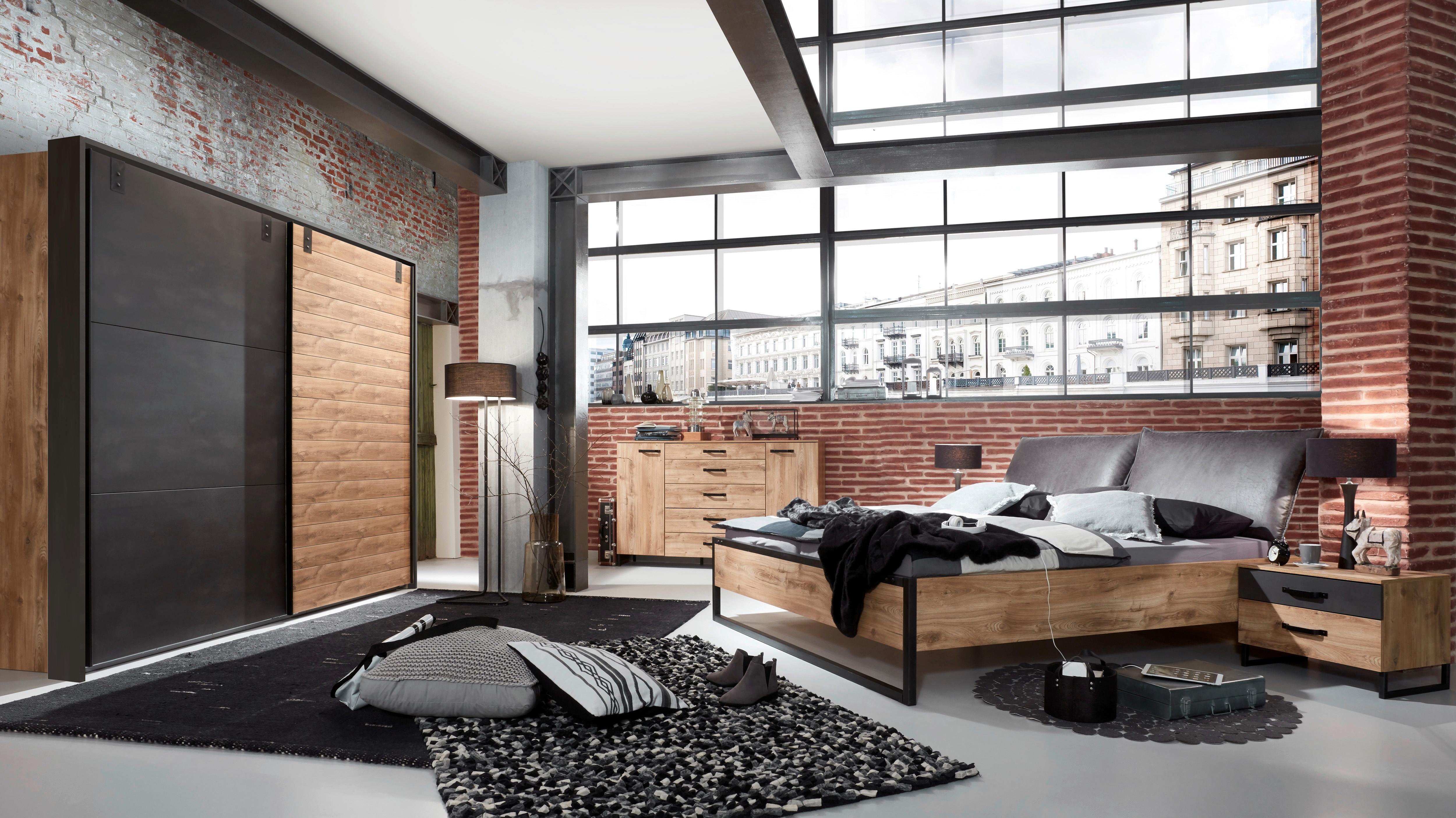 Ormar S Kliznim Vratima Detroit - boje grafita/boje hrasta, Basics, drvni materijal/metal (300cm) - Modern Living