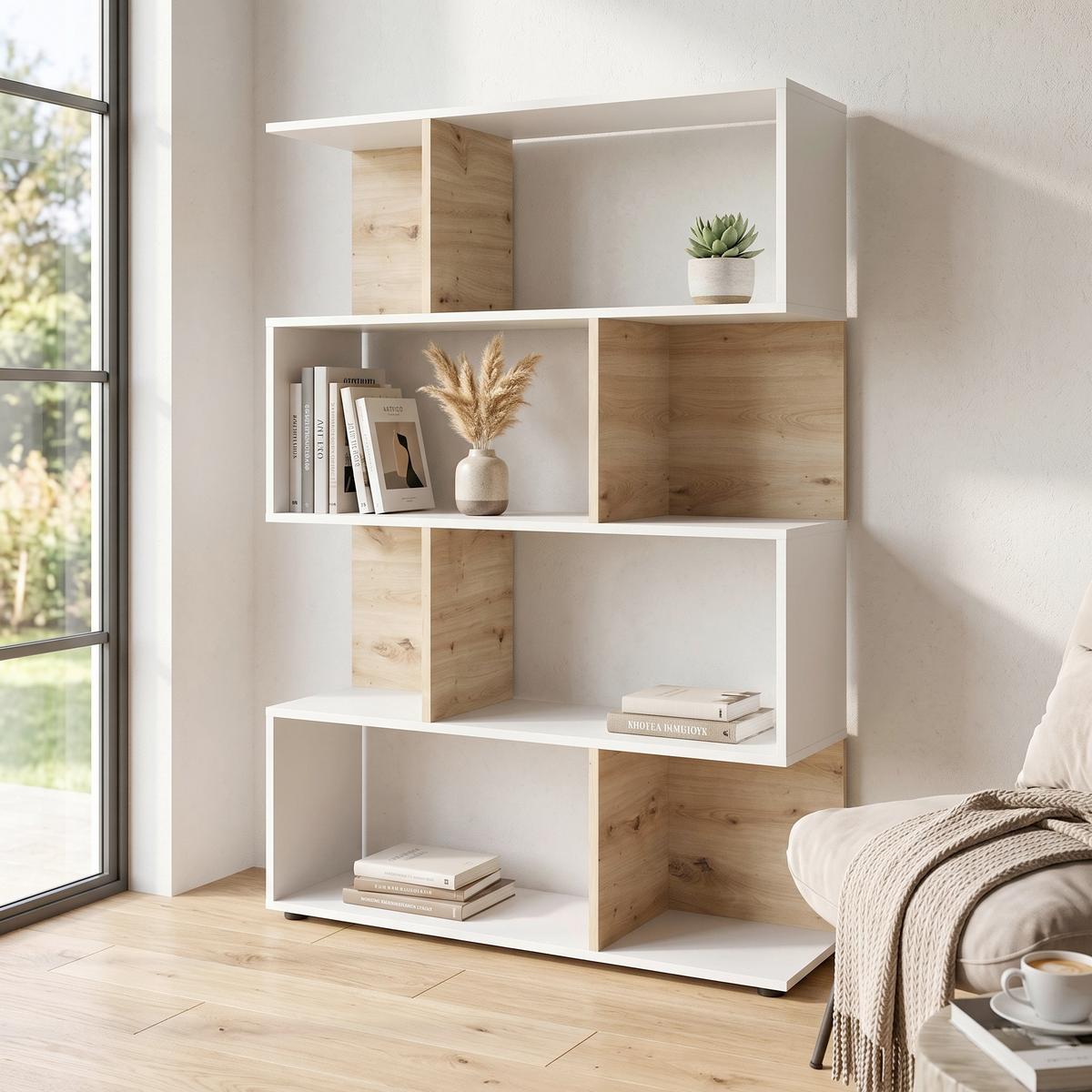 Regal Shelfy 8 Fächer ca. 103x146 cm Weiß/Eiche - Weiß/Eiche Artisan, MODERN, Holzwerkstoff (103/146/36cm) - MID.YOU