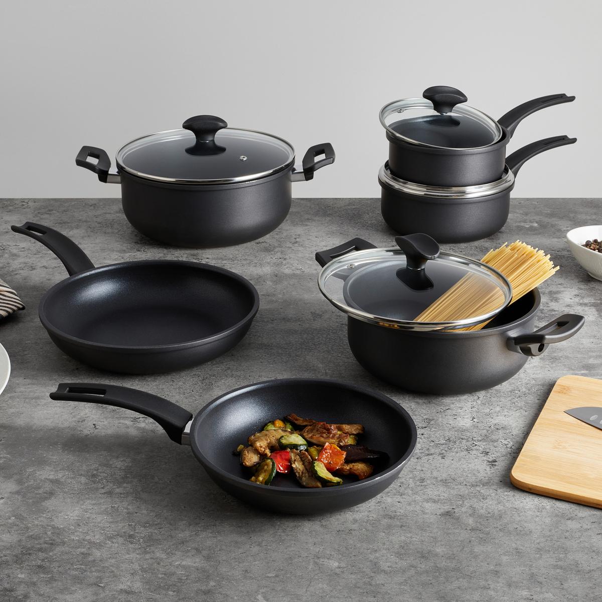 Kochtopfset Steffi 10-teilig - Klar/Schwarz, KONVENTIONELL, Glas/Metall - Mömax