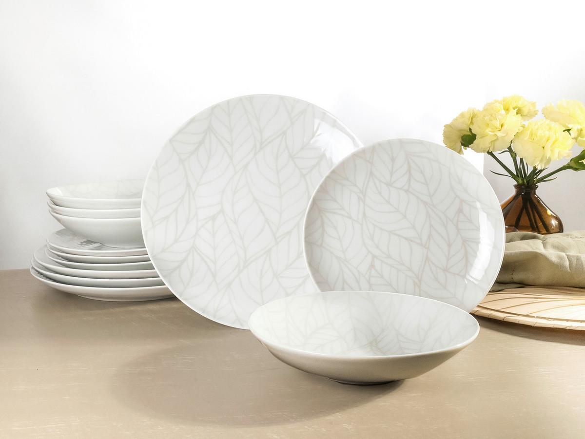 Jedilni Servis Home Blätter, 12-Delni - bela/večbarvno, Basics, keramika - Creatable