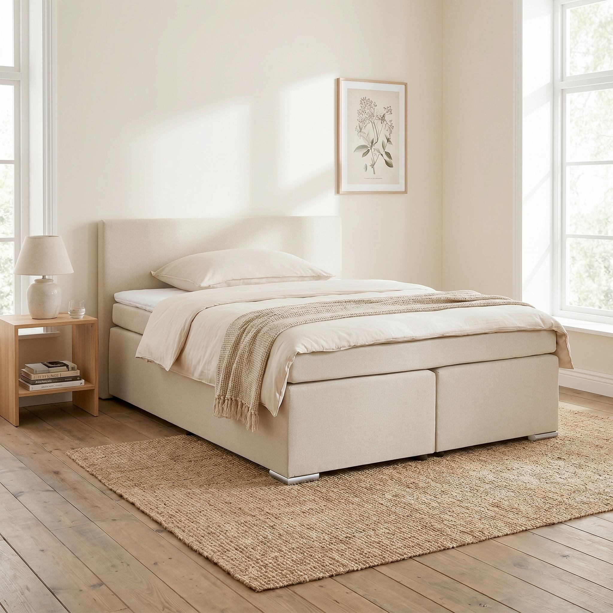Boxspringbett Mira 2 Perlmutt Ca. 160x200cm - Chromfarben/Perlmutt, Modern, Holz/Kunststoff (160/200cm) - Based