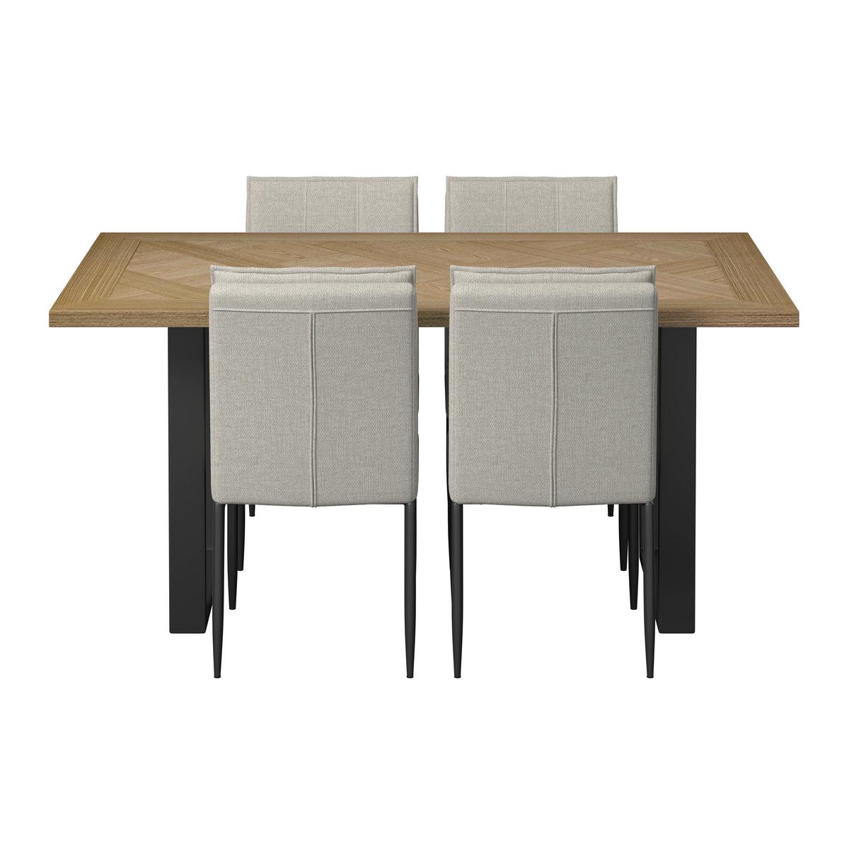 Jedilna Garnitura Abelia, Miza 160x90, 4x Stol - barve lesa evkaliptusa/črna, Moderno, kovina/tekstil - Bessagi Home