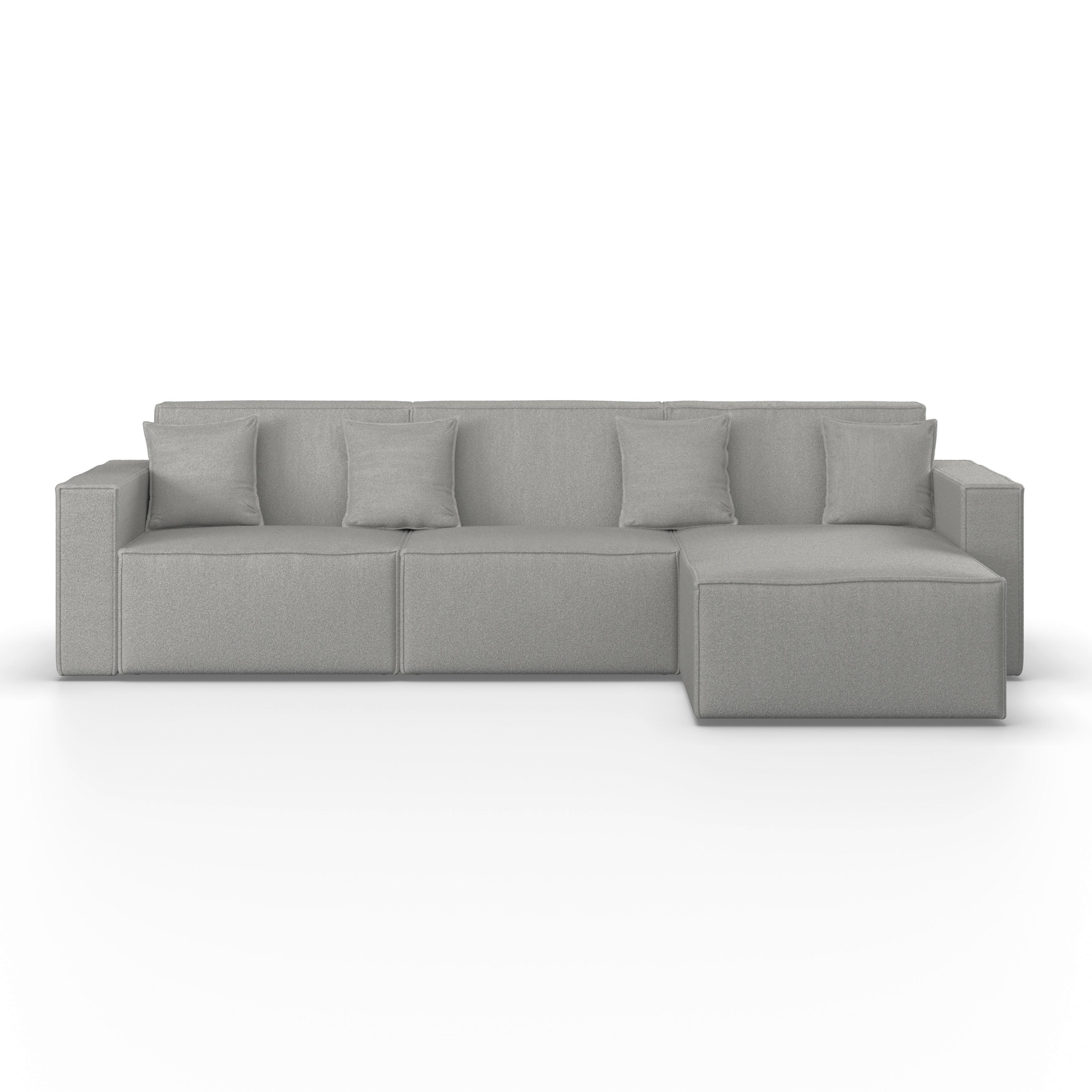 Wohnlandschaft Milo Bouclé Hellgrau - Hellgrau/Schwarz, MODERN, Holz/Holzwerkstoff (310/83/148cm) - Bessagi Home