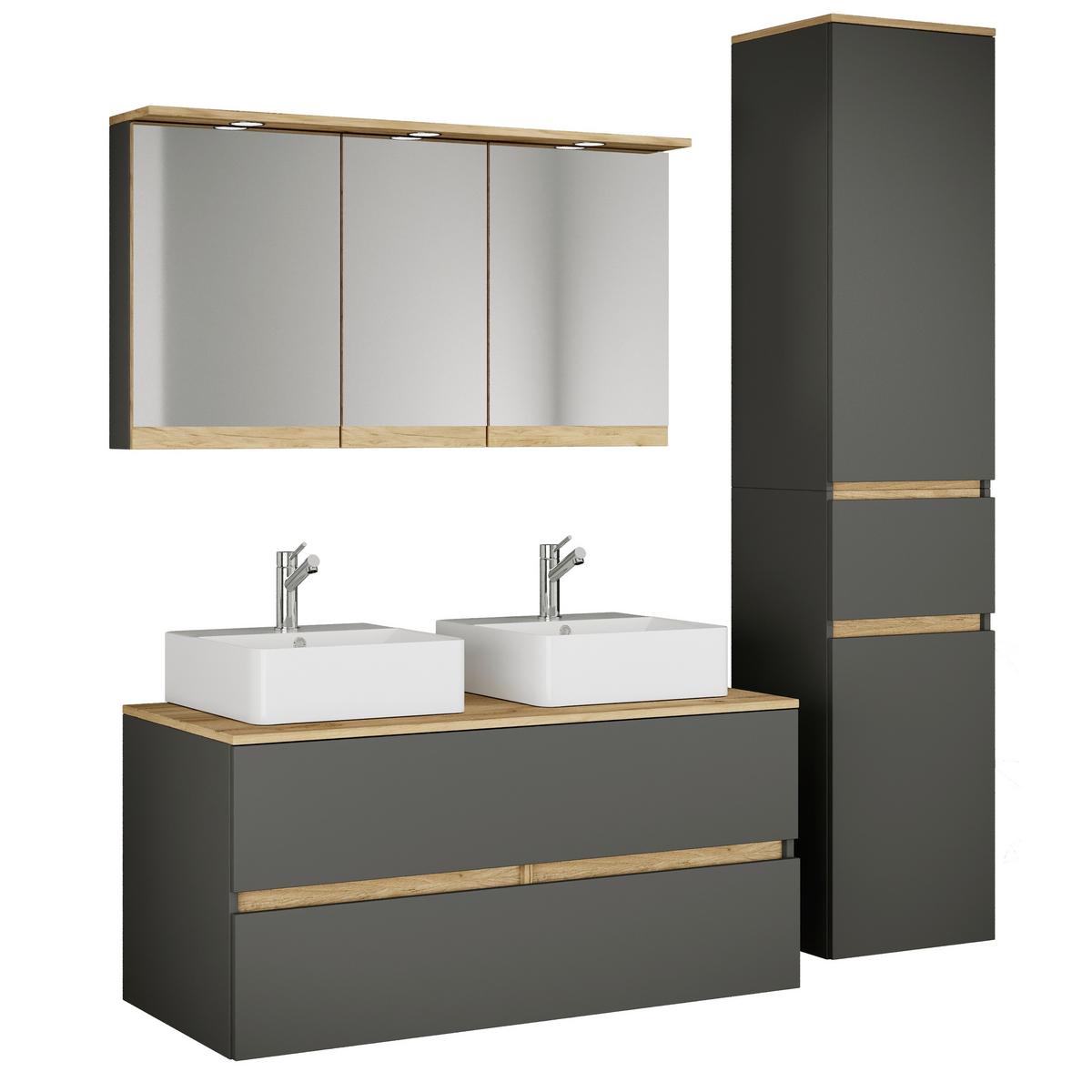 Badezimmer Cosila - Honigeiche/Weiss, Trend, Keramik/Holzwerkstoff (151cm) - MID.YOU