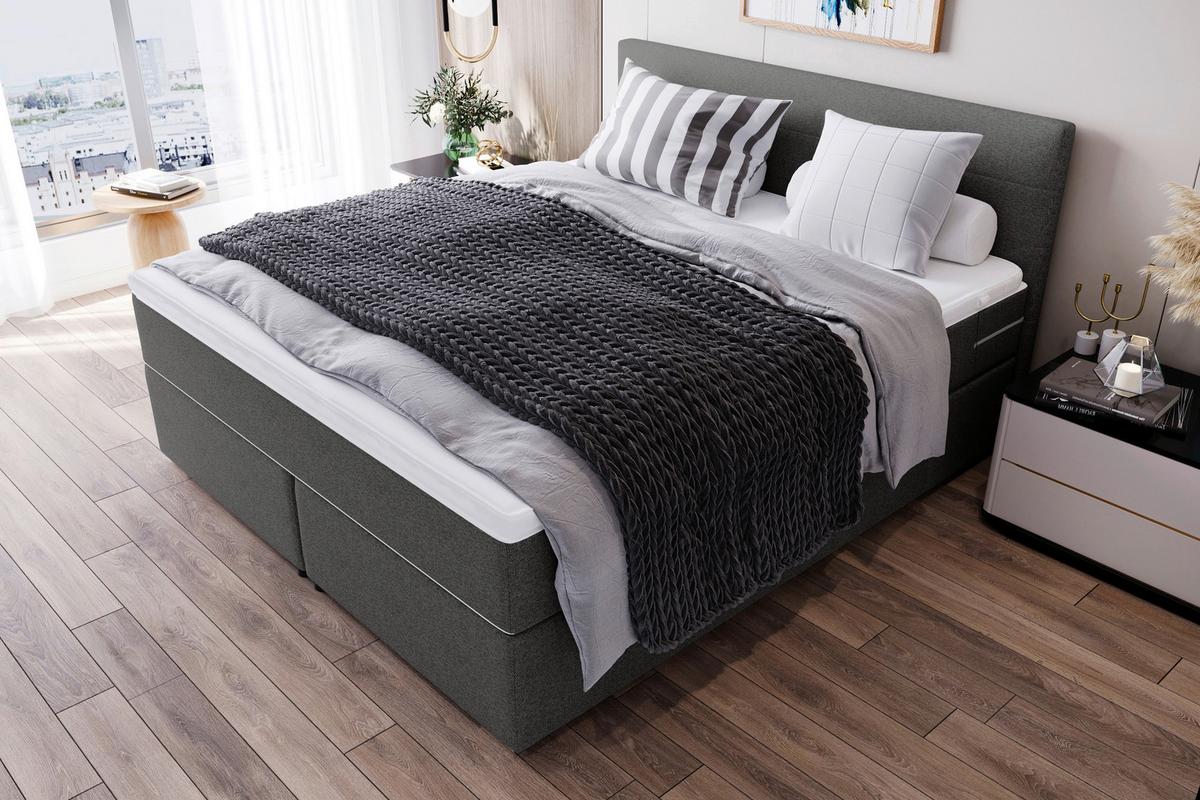 ŁÓŻKO BOXSPRING CATANIA - antracytowy/kolor chromowy, Konventionell, tworzywo sztuczne/tkanina (160/200cm) - Boxxx