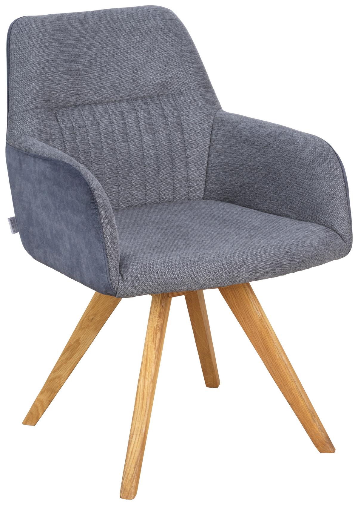 KRZESŁO Z PODŁOKIETNIKAMI VERONA - kolor dębowy/ciemnoszary, Konventionell, drewno/tkanina (61/88/69cm) - Linea Natura