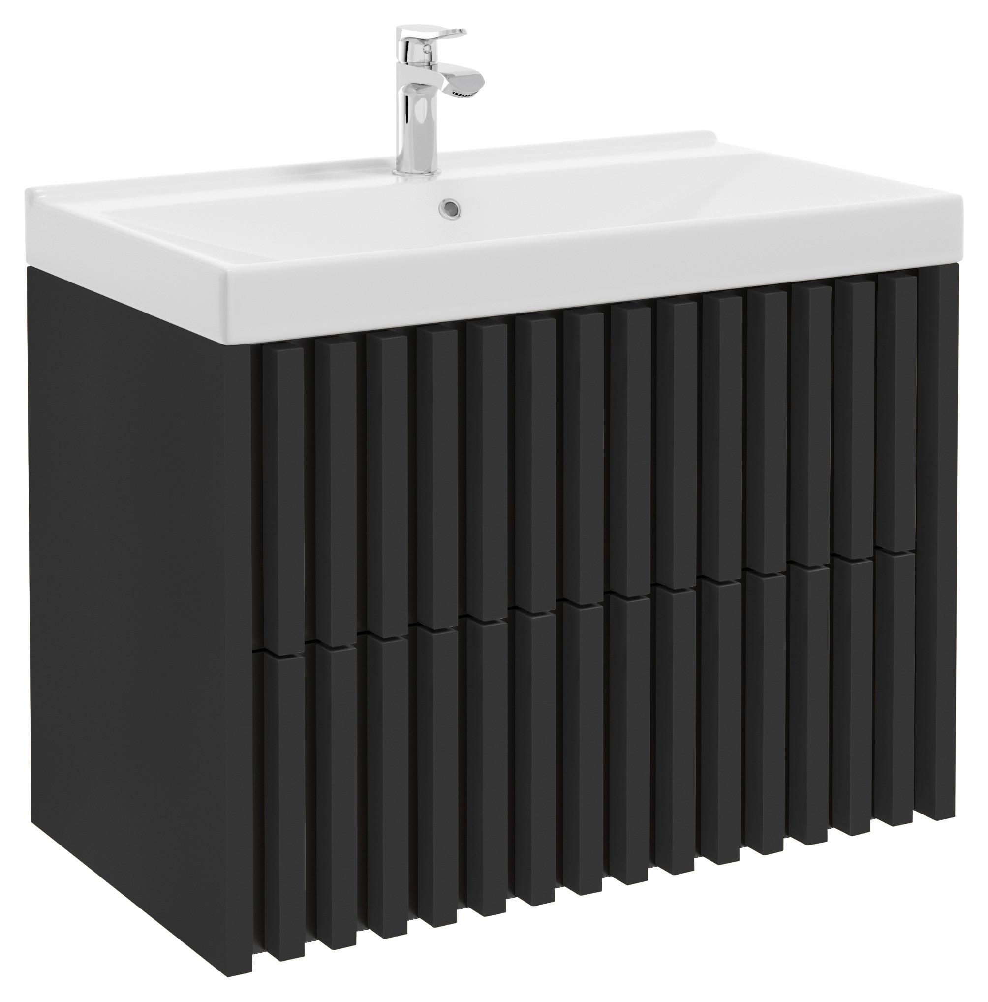 Bază cu lavoar Nero - alb/negru, Modern, ceramică/material pe bază de lemn (81cm) - Welnova