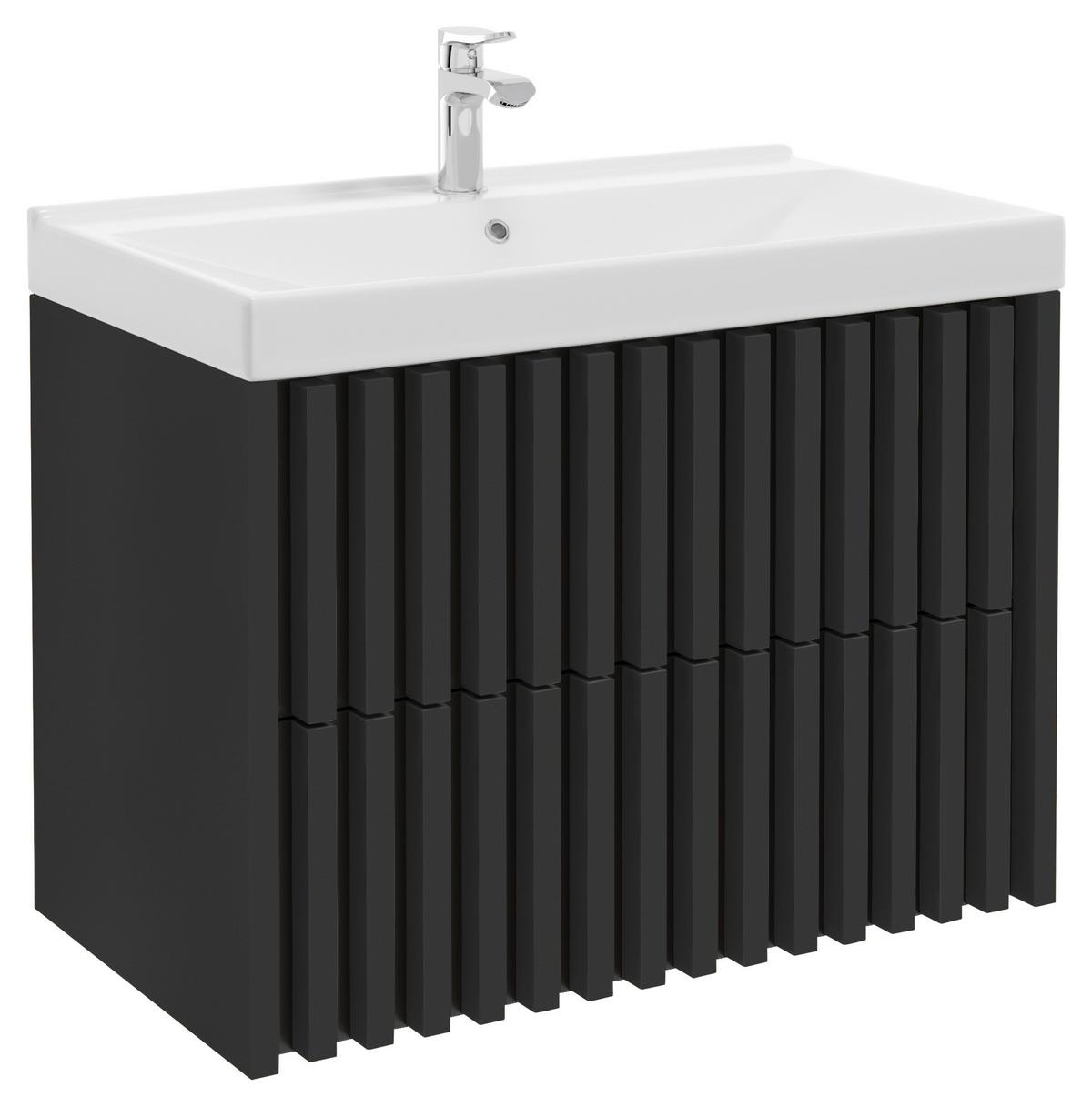 Bază cu lavoar Nero - alb/negru, Modern, ceramică/material pe bază de lemn (81cm) - Welnova