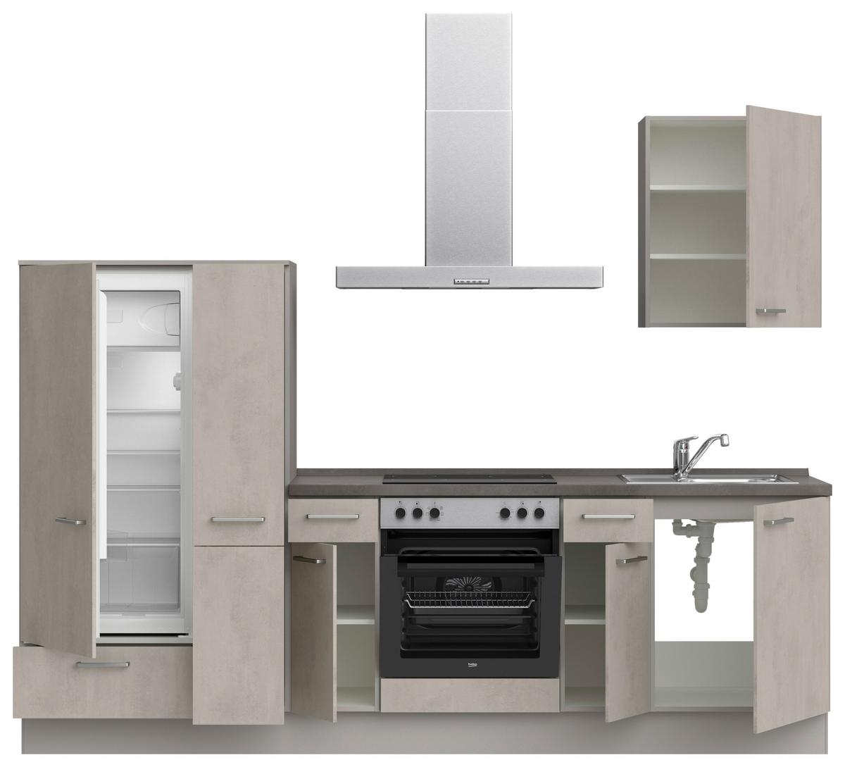 Küchenblock Riva Low m. Geräten Grau - Schieferfarben/Edelstahlfarben, MODERN, Holzwerkstoff/Metall (270cm) - Nobilia