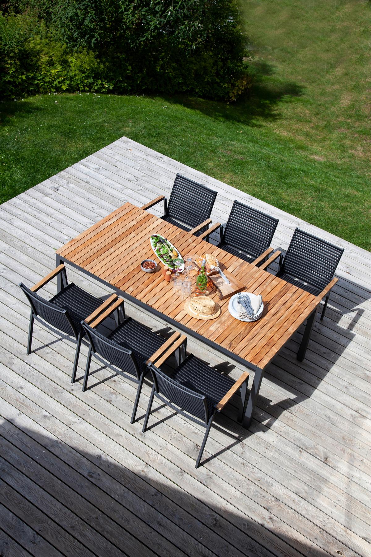 Gartentisch Mood Extreme Anthrazit/Teak - Anthrazit/Teakfarben, Natur, Holz/Metall (209/100/74cm) - Gardenson