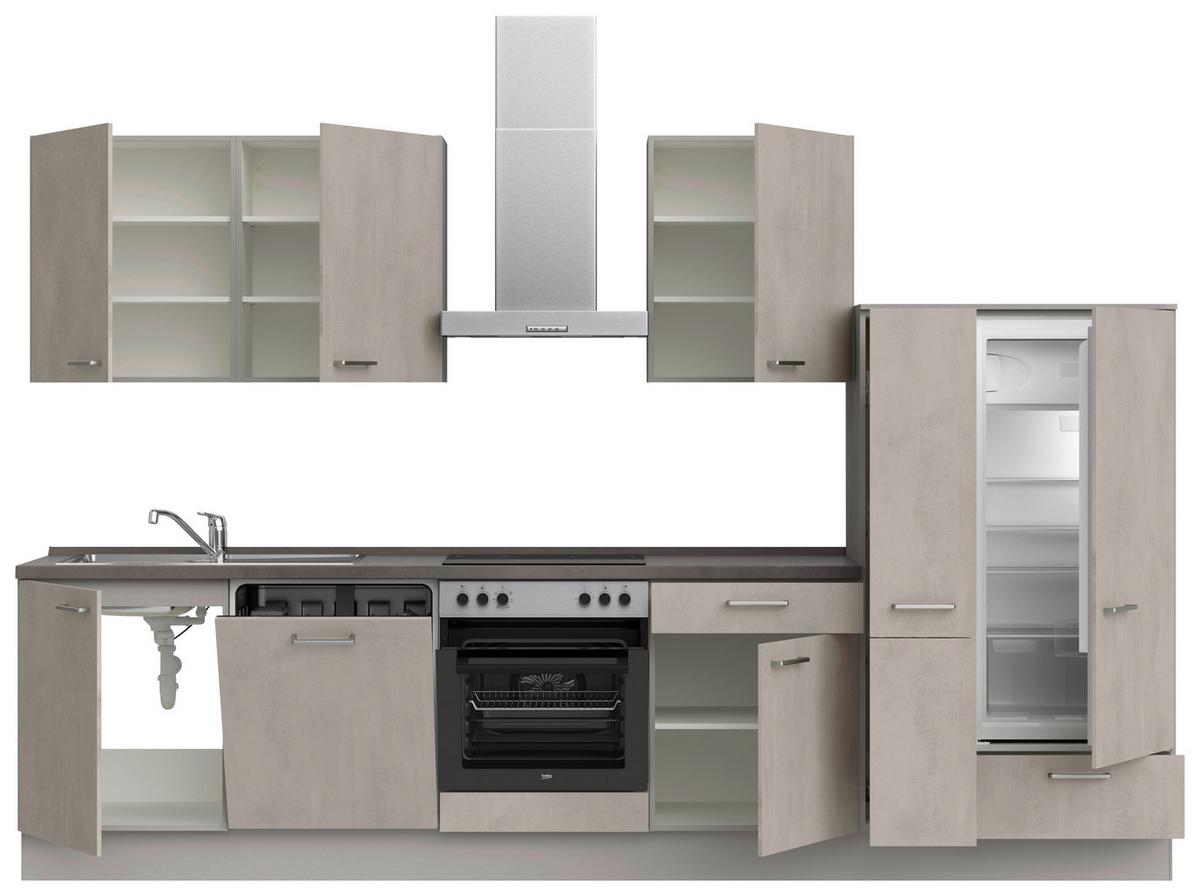 Küchenblock Riva Low m. Geräten Grau - Schieferfarben/Schwarz, MODERN, Holzwerkstoff/Metall (330cm) - Nobilia