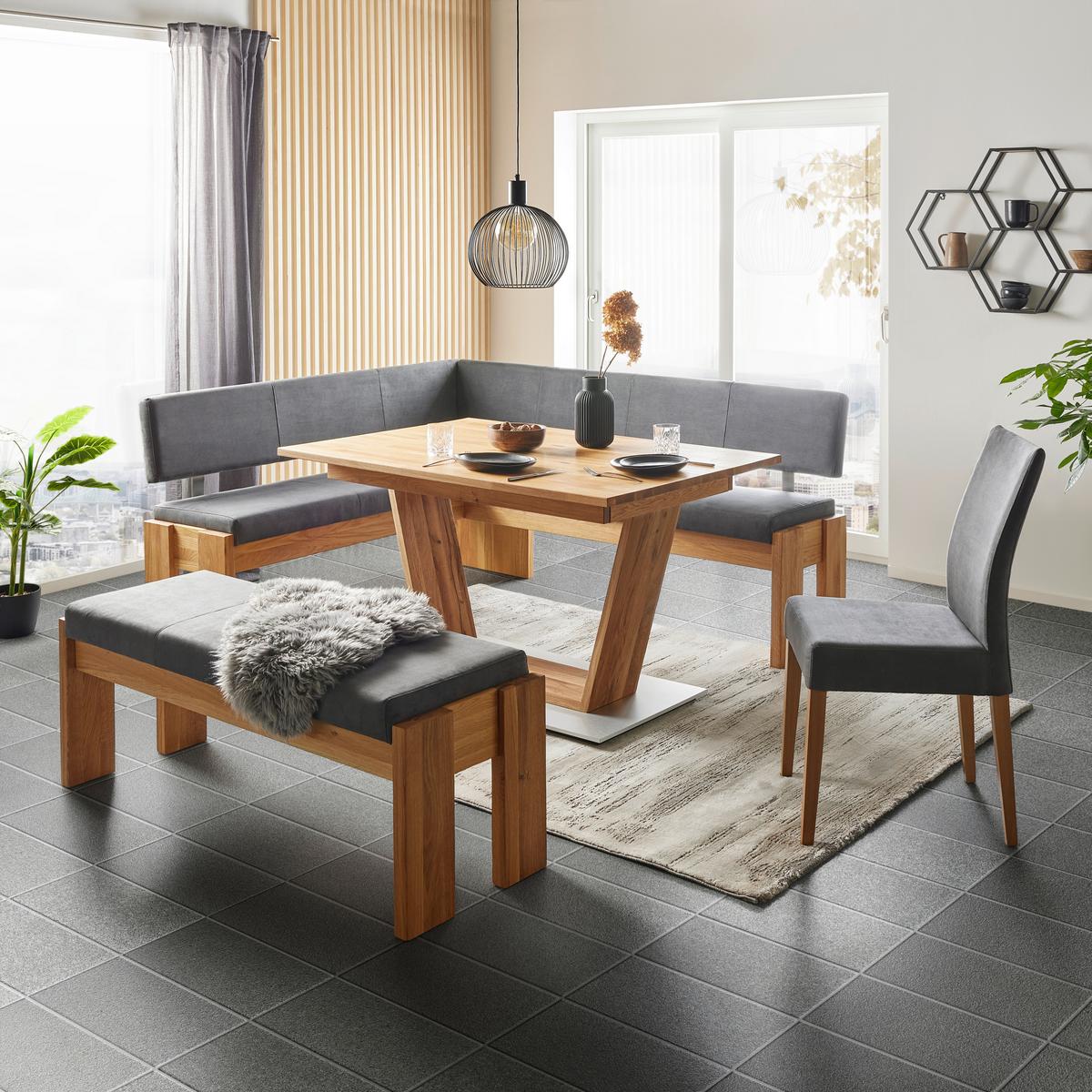 Truhenbank in Eichefarben/Dunkelgrau - Dunkelgrau/Eichefarben, Basics, Holz/Textil (130/45/52cm) - Mömax