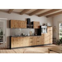 Küchenblock Liverpool m. Geräte Graphit/Eichefarben - Schieferfarben/Eiche Wotan, Basics, Holzwerkstoff/Metall (360cm) - Held