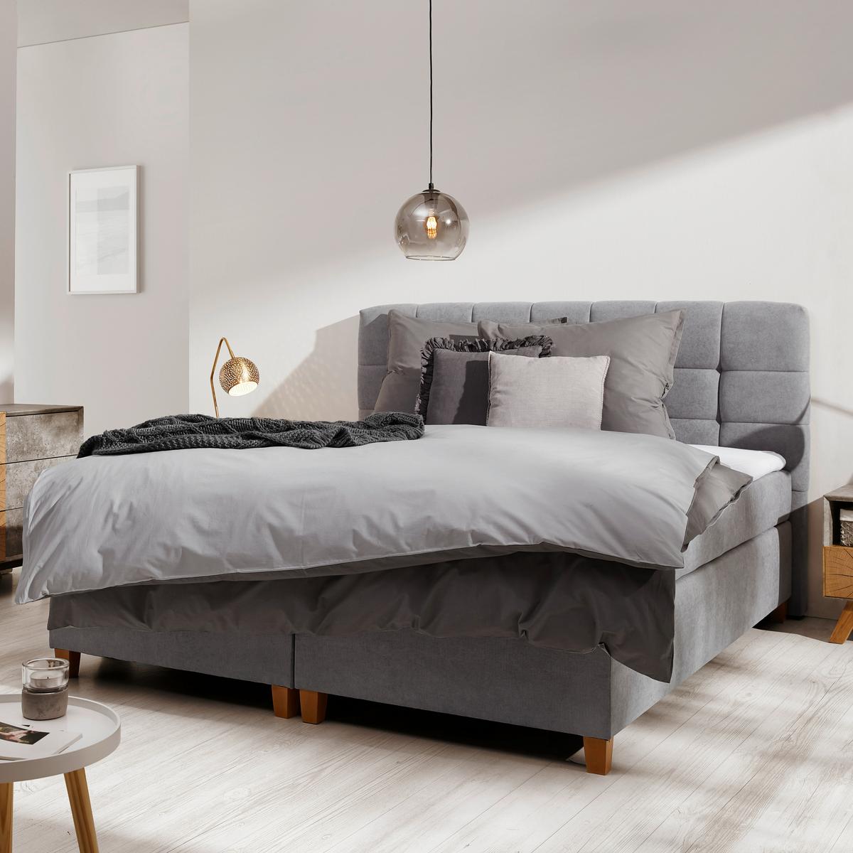 Boxspringbett Jerry ca. 180x200 cm Grau mit Topper - Erlefarben/Grau, MODERN, Holz/Holzwerkstoff (180/200cm) - Bessagi Home
