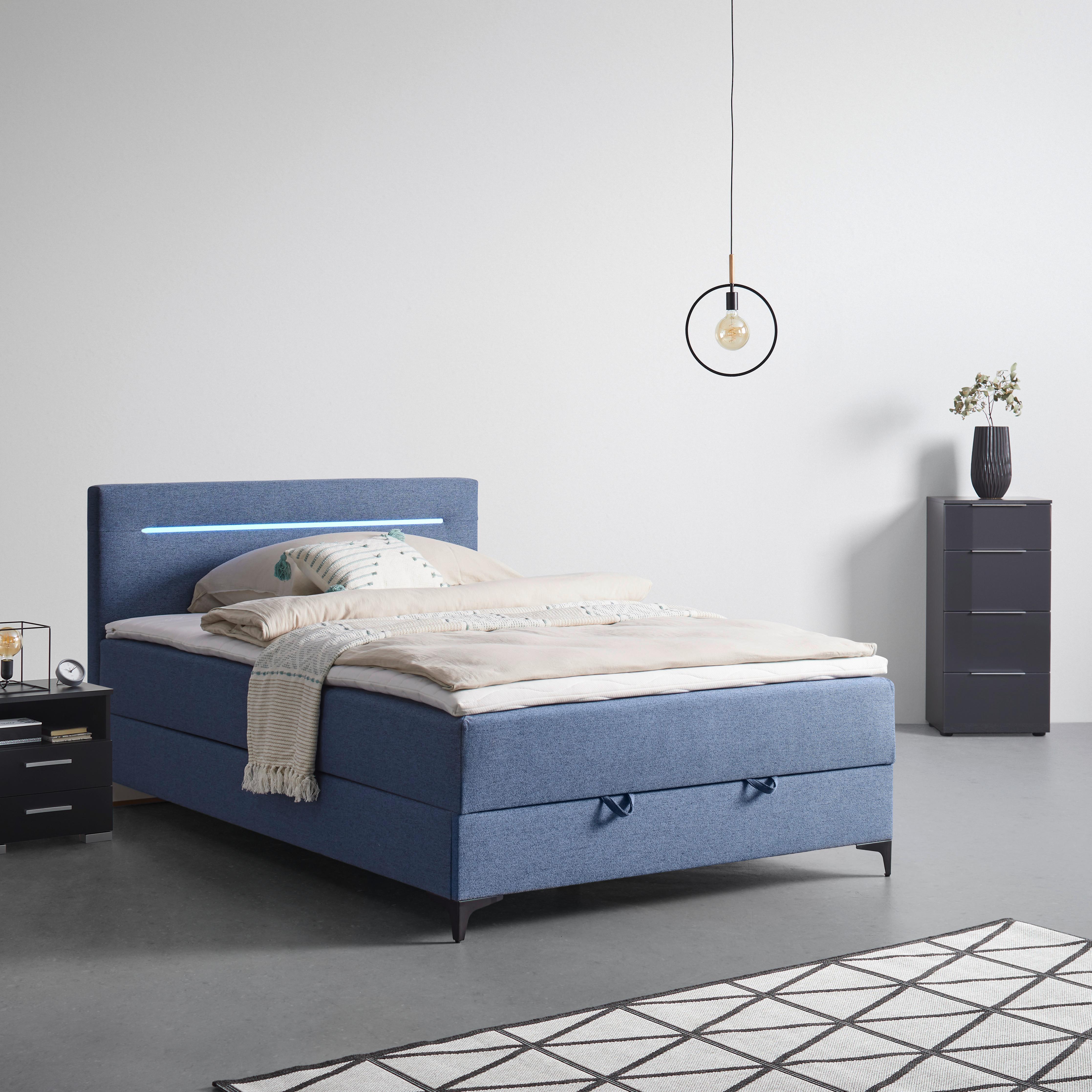 Boxbett Jerry in Blau ca. 120x200cm - Schwarz/Dunkelblau, KONVENTIONELL, Textil (120/200cm) - Mömax