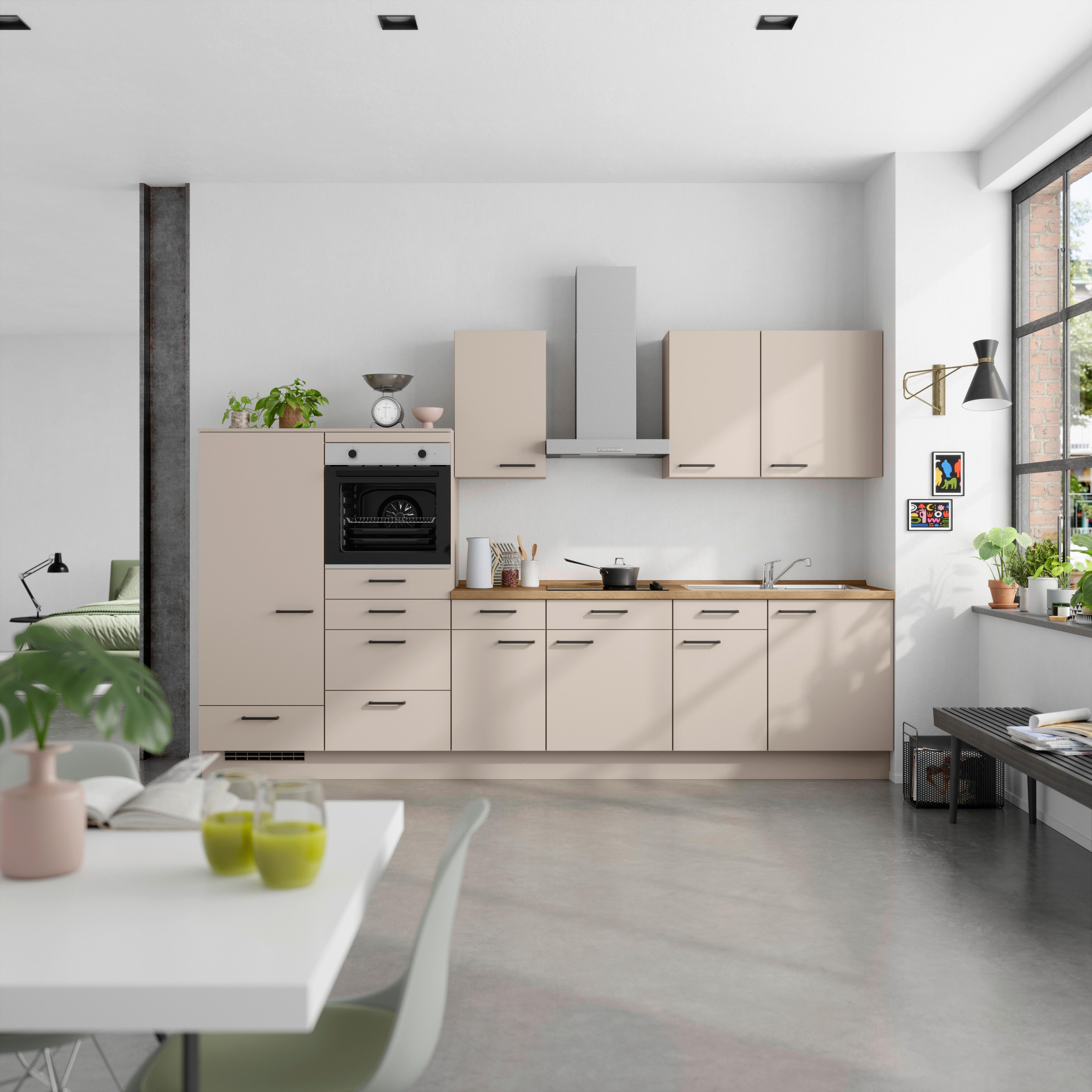 Küchenleerblock Easytouch Low o. Geräte Sandfarben - Sandfarben/Eichefarben, MODERN, Holzwerkstoff/Metall (330cm) - Nobilia
