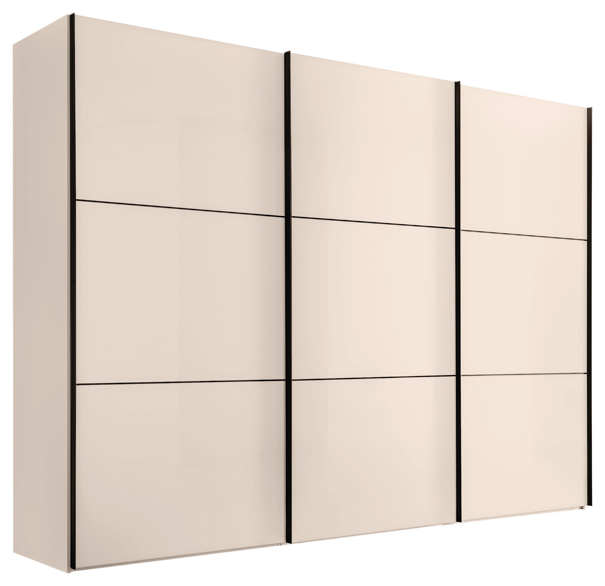 Schwebetürenschrank Includo-Glas Elfenbeinfarben - Elfenbein/Schwarz, KONVENTIONELL, Glas/Holzwerkstoff (298/222/68cm) - Premium Living