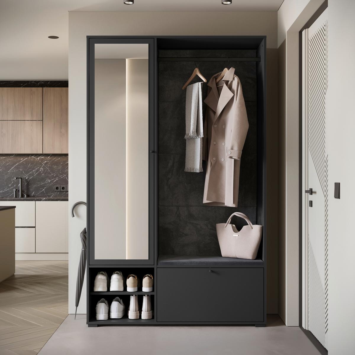 Garderobe Dino 013 4-tlg. Schwarz - Schwarz, Basics, Holzwerkstoff (117,3/190/33cm) - P & B