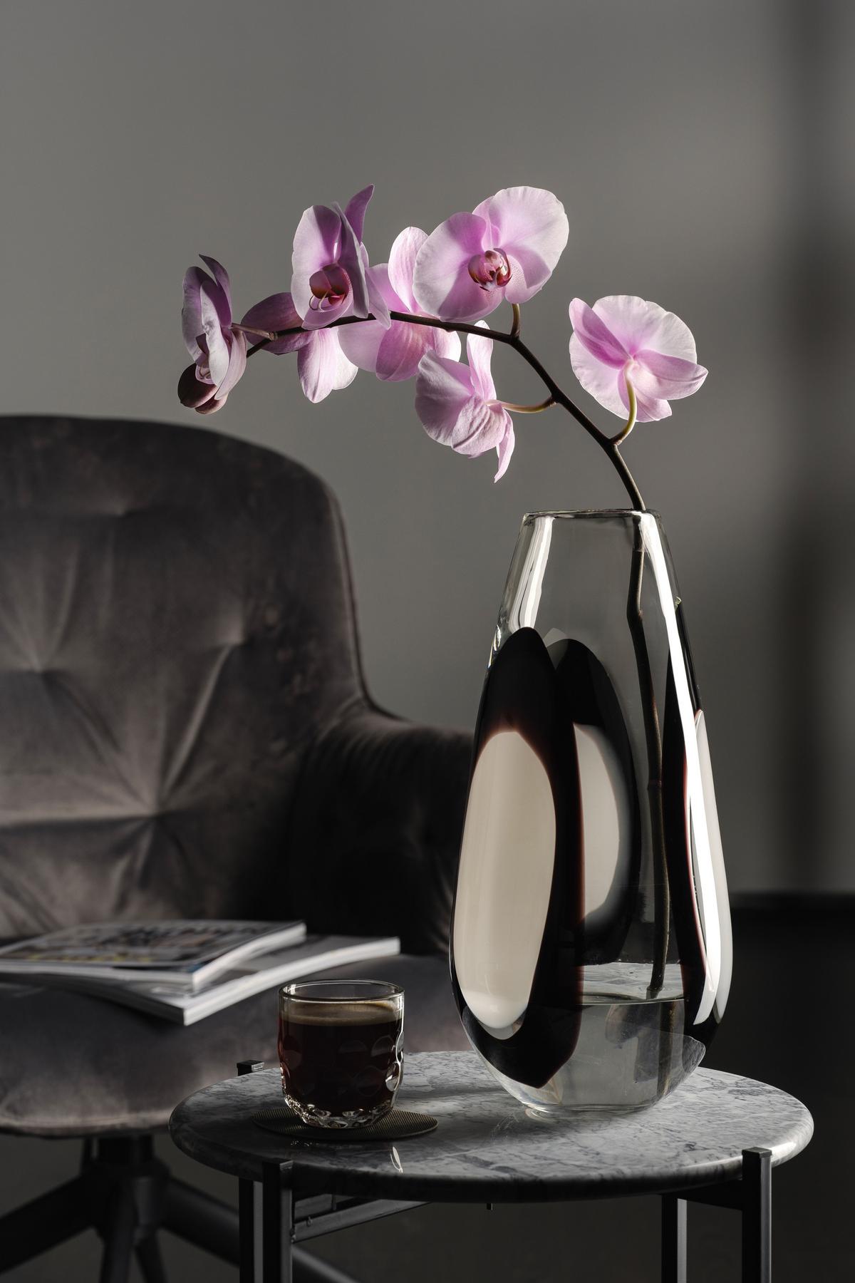 Vase Schwarz/Weiß - Klar/Schwarz, Design, Glas (17,5/37/17,5cm) - Leonardo