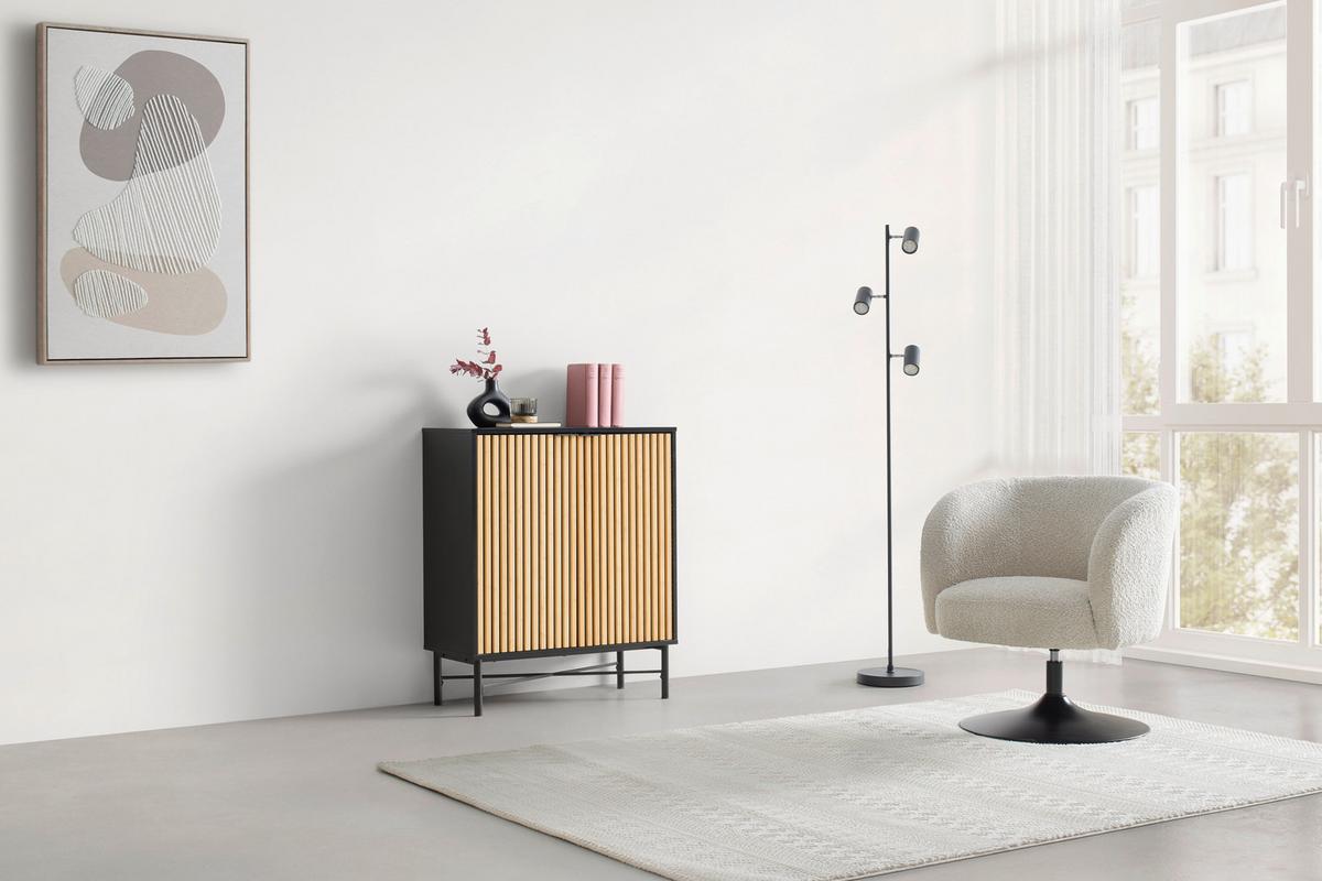 Komód Madrid - natúr színű/fekete, Modern, faalapú anyag/fém (76/90/35cm) - Mömax