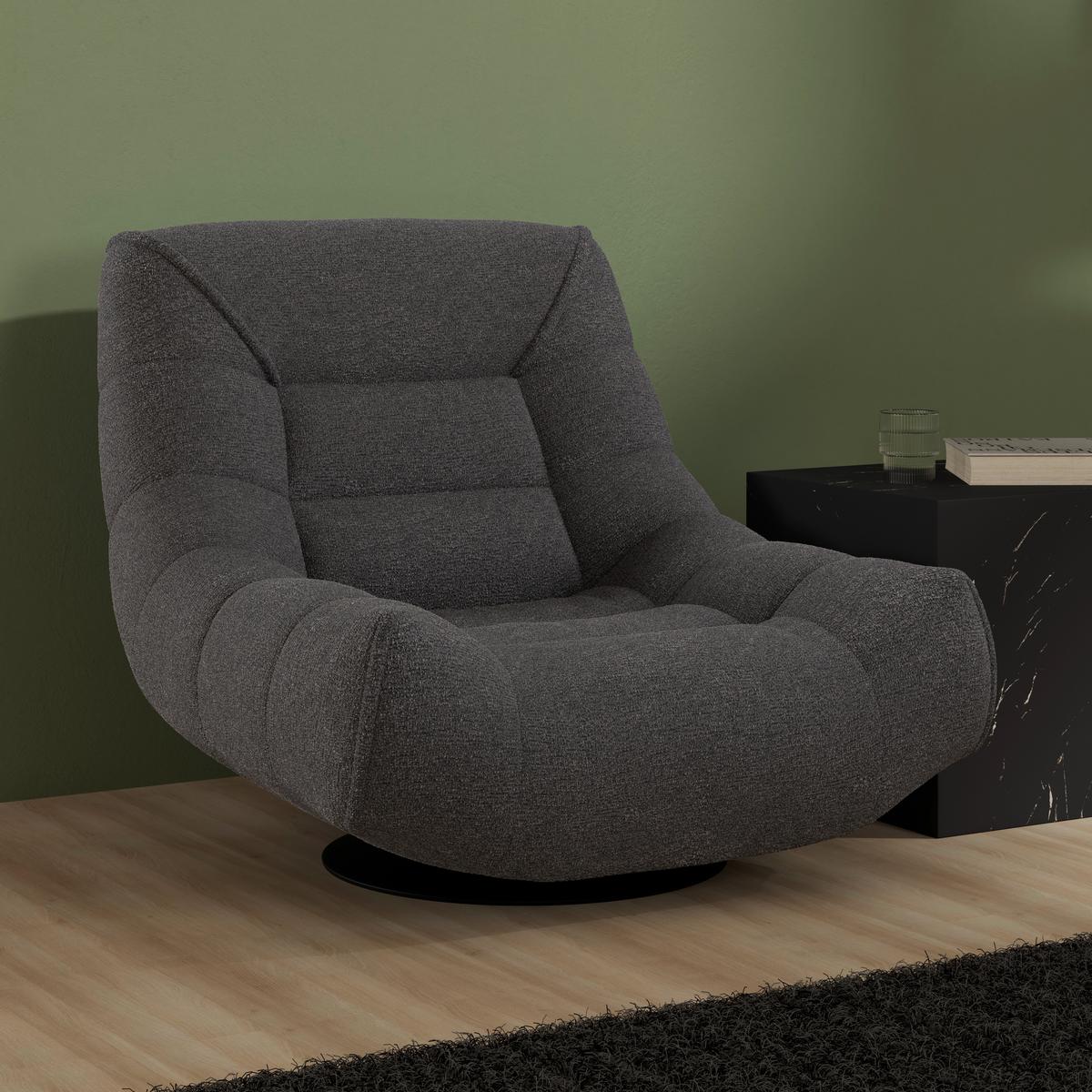 Sessel Lorena Bouclé Schwarz - Schwarz, MODERN, Textil/Metall (101/83/95cm) - Bessagi Home