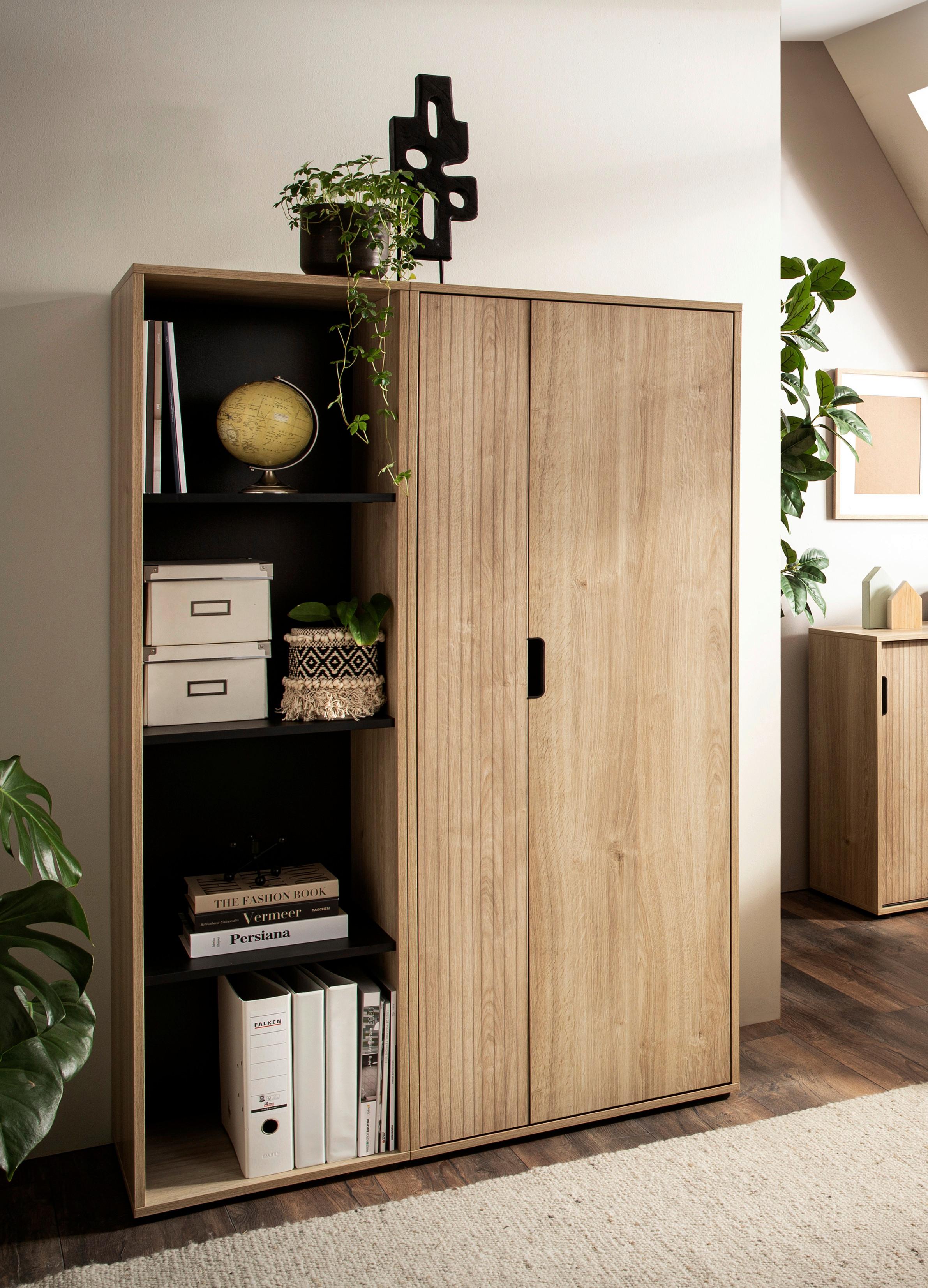 Aktenschrank Emmik Eichefarben - Eichefarben/Schwarz, MODERN, Holzwerkstoff (65,1/163,6/41cm) - MID.YOU