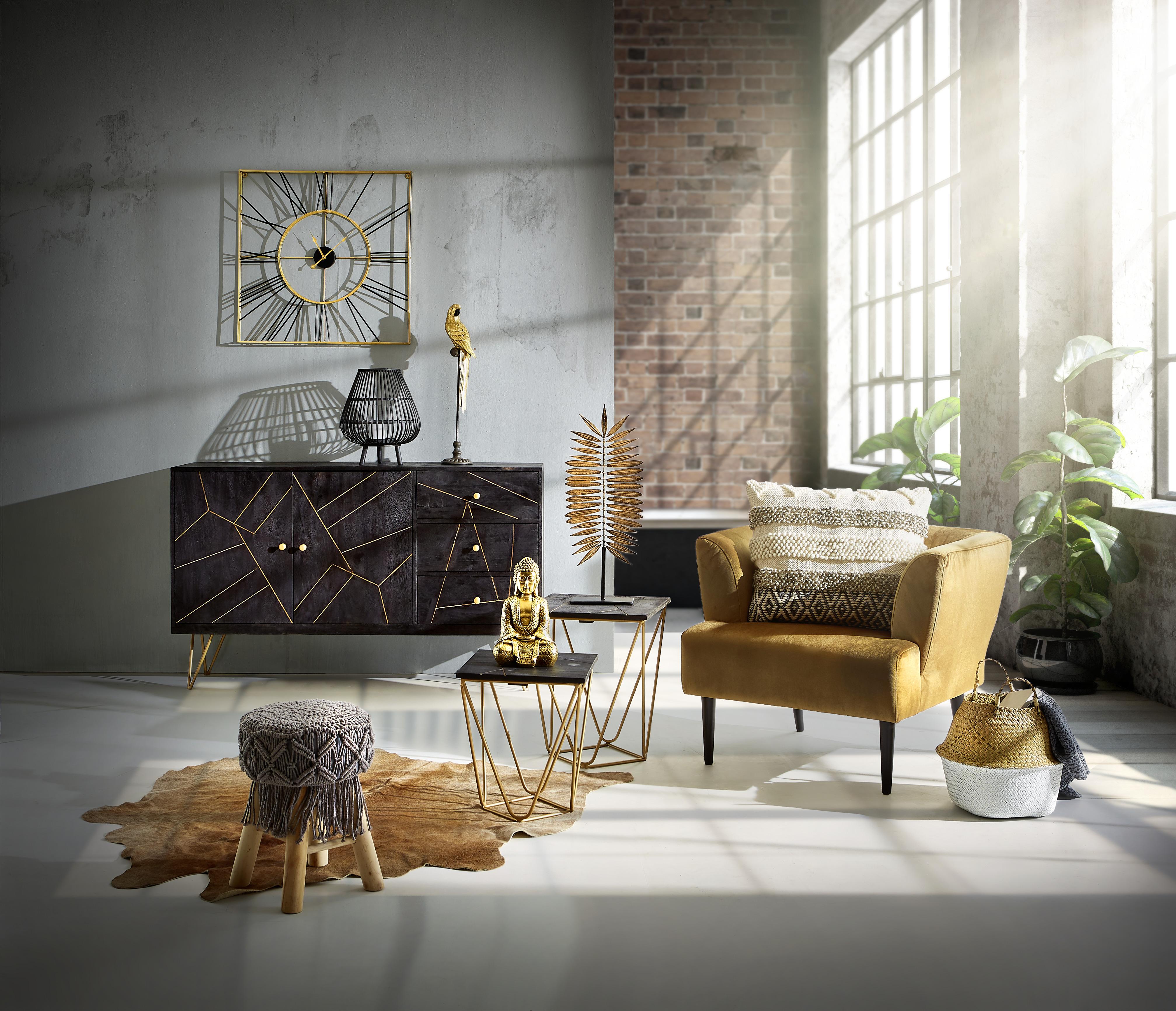 ZEGAR ŚCIENNY 8M0016 - czarny/kolor złoty, Basics, metal (71/71cm) - Ambia Home