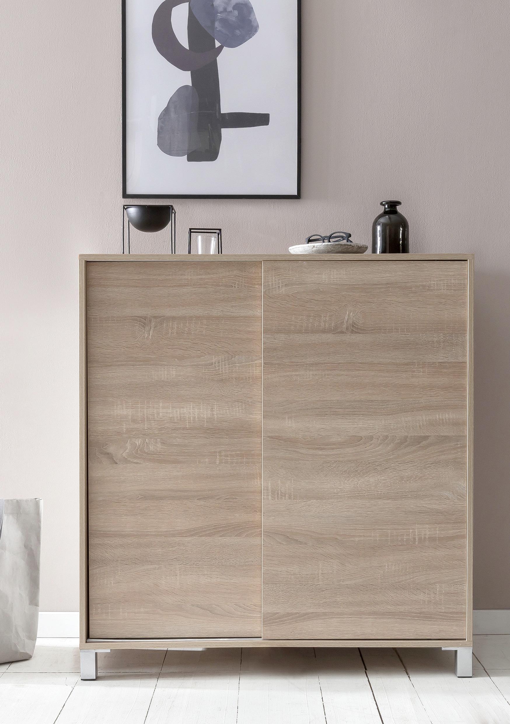 Schuhschrank "WL5.713", braun - Silberfarben/Sonoma Eiche, KONVENTIONELL, Holzwerkstoff/Kunststoff (100/108/37,5cm) - MID.YOU