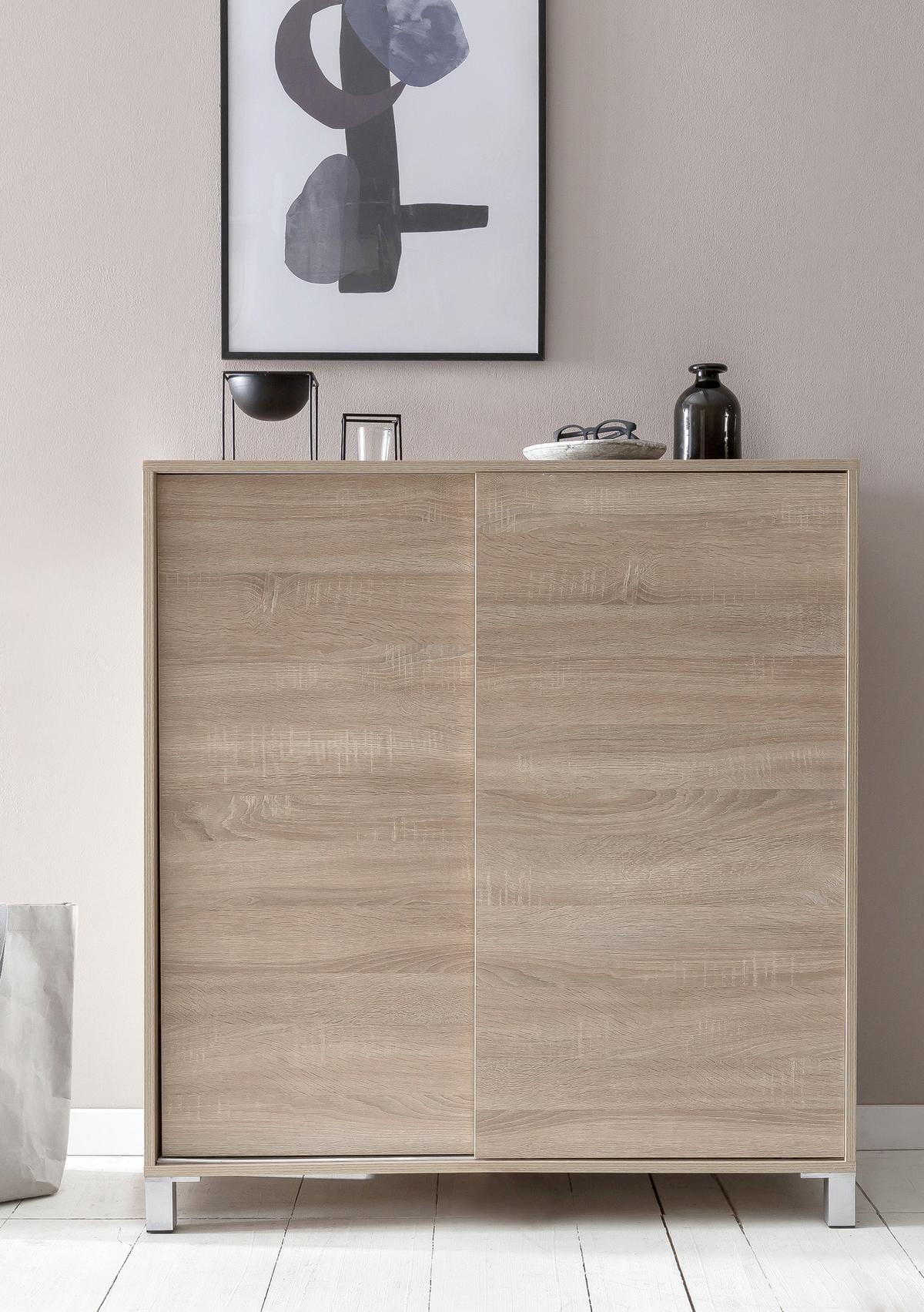 Schuhschrank "WL5.713", braun - Silberfarben/Sonoma Eiche, KONVENTIONELL, Holzwerkstoff/Kunststoff (100/108/37,5cm) - MID.YOU