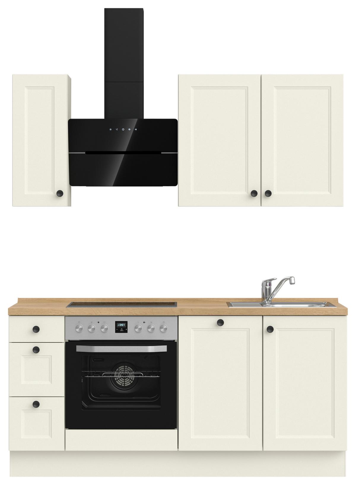 Küchenblock Cascada High m. Geräten Weiß - Eichefarben/Schwarz, MODERN, Holzwerkstoff/Metall (180cm) - Nobilia