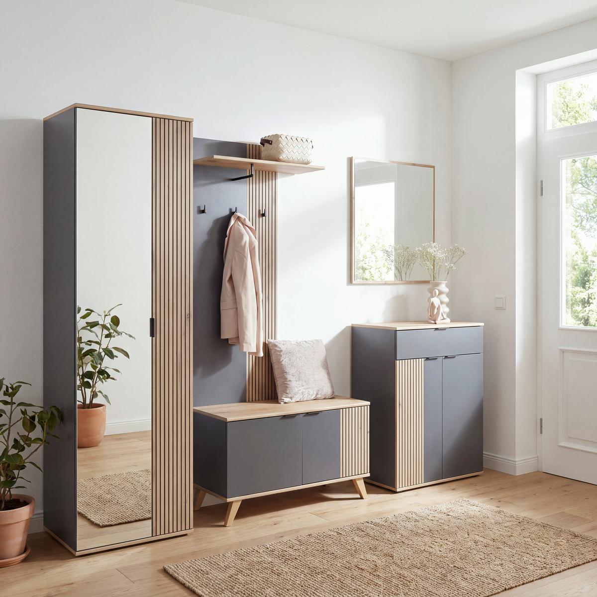 Garderobni Ormar Clever - boja hrasta/crna, Moderno, staklo/pločasti materijal (55,5/193/38cm) - Modern Living