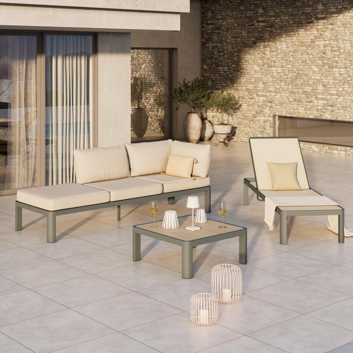 Loungegarnitur New York Grün/Beige Polywood® - Beige/Grau, MODERN, Kunststoff/Textil (300/70/222cm) - Mömax