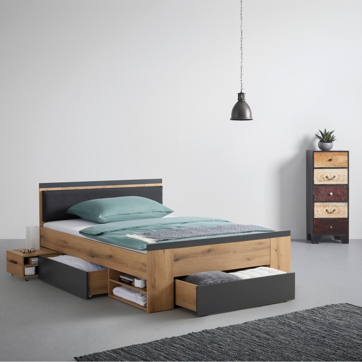 Bett Cadix Anthrazit/Eichefarben - Eichefarben/Anthrazit, KONVENTIONELL, Holzwerkstoff (140/200cm) - Mömax