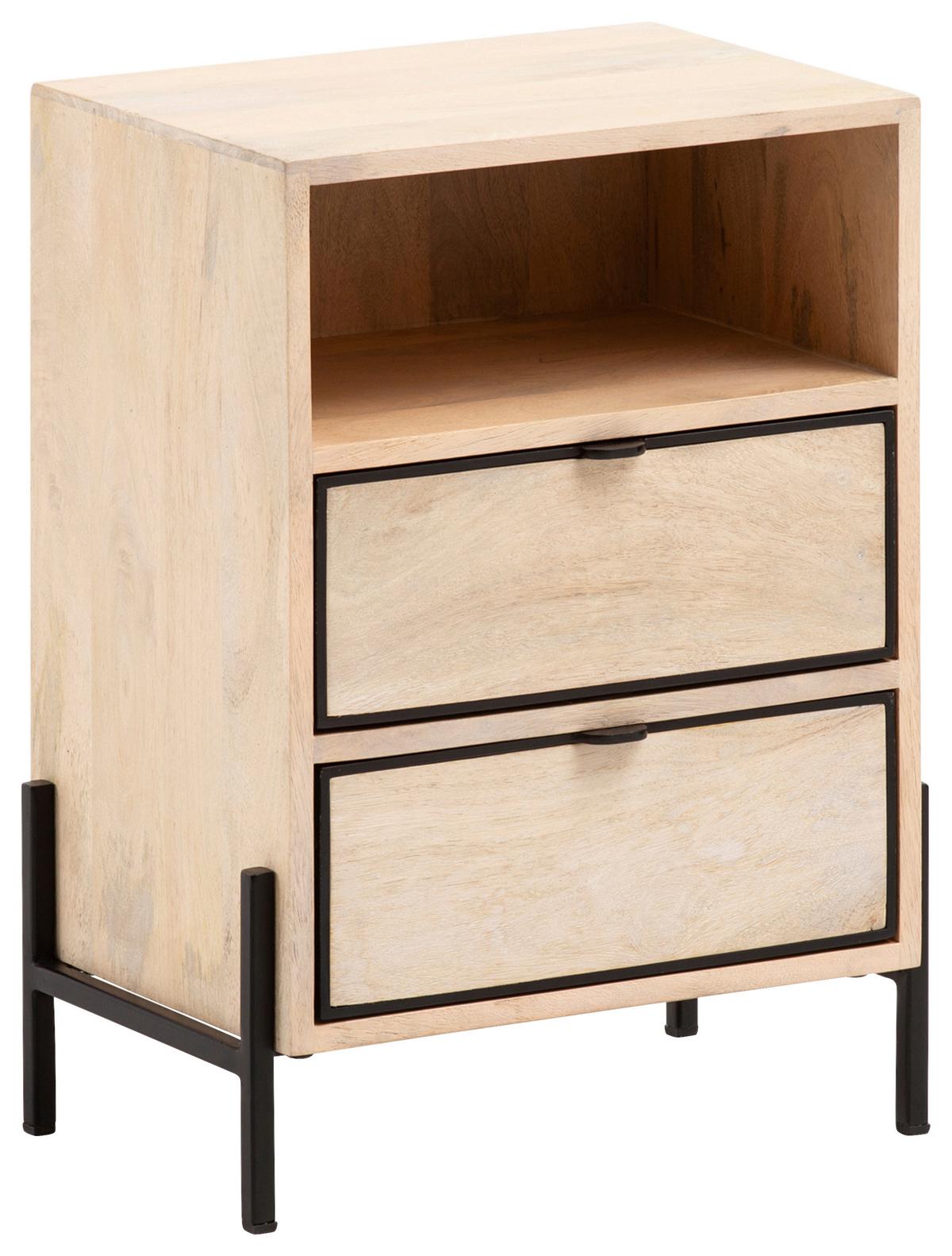 Nachttisch WL6.787 ca.43x60x50cm Mangoholz massiv - Hellbraun/Schwarz, Design, Holz/Metall (43/60/50cm) - MID.YOU