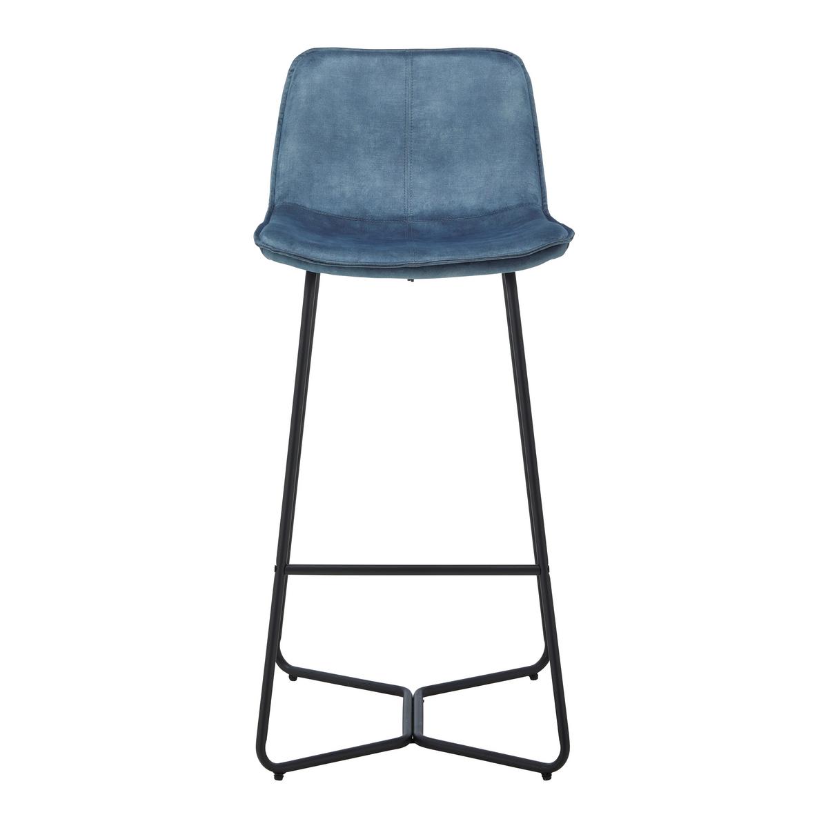 Barhocker Nery Blau Samt Gepolstert - Blau/Schwarz, MODERN, Holz/Textil (48/103,2/57cm) - Bessagi Home