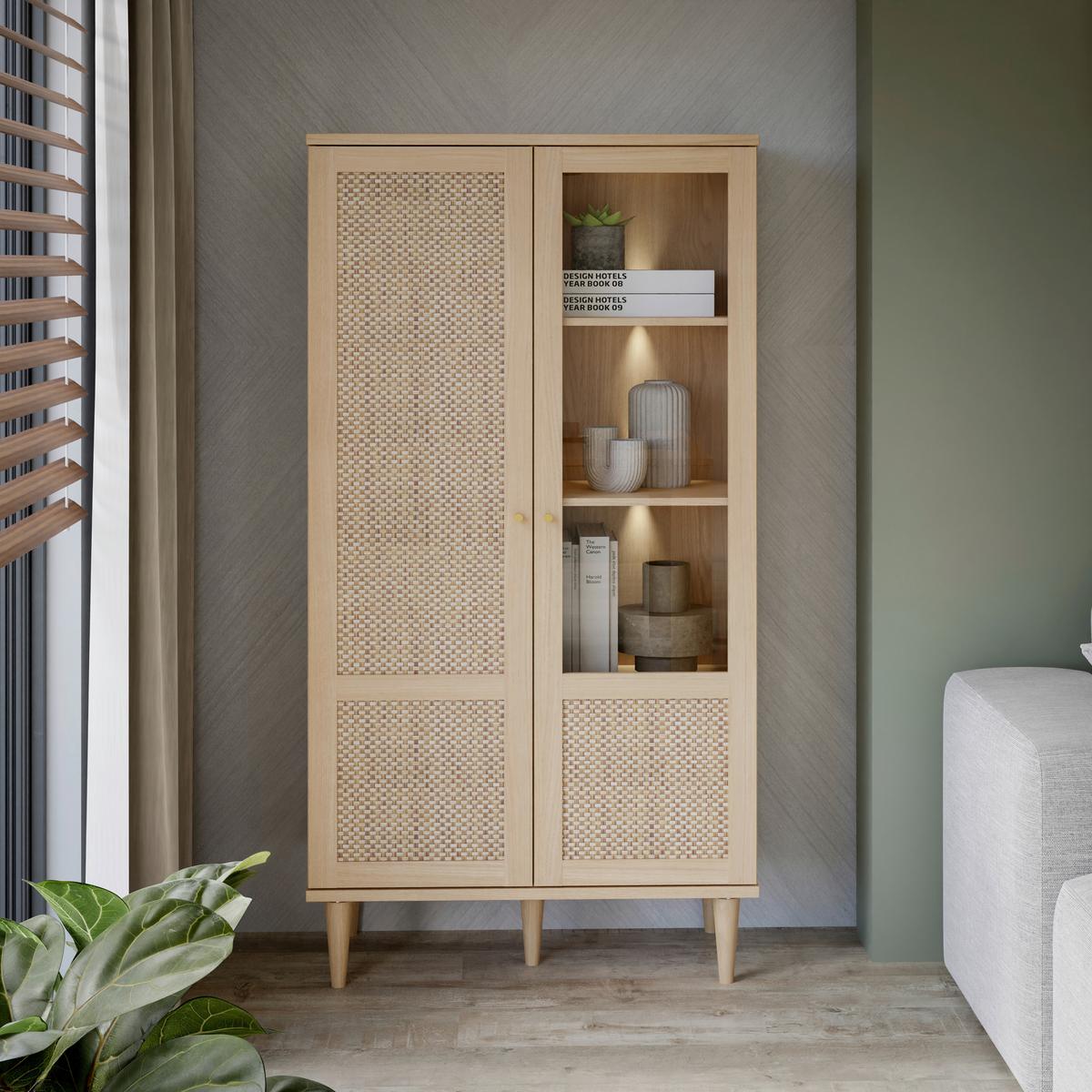 Vitrine Calasetta Eichefarben/Beige - Eichefarben/Beige, Natur, Glas/Holzwerkstoff (80,1/166,6/41,4cm) - Premium Living