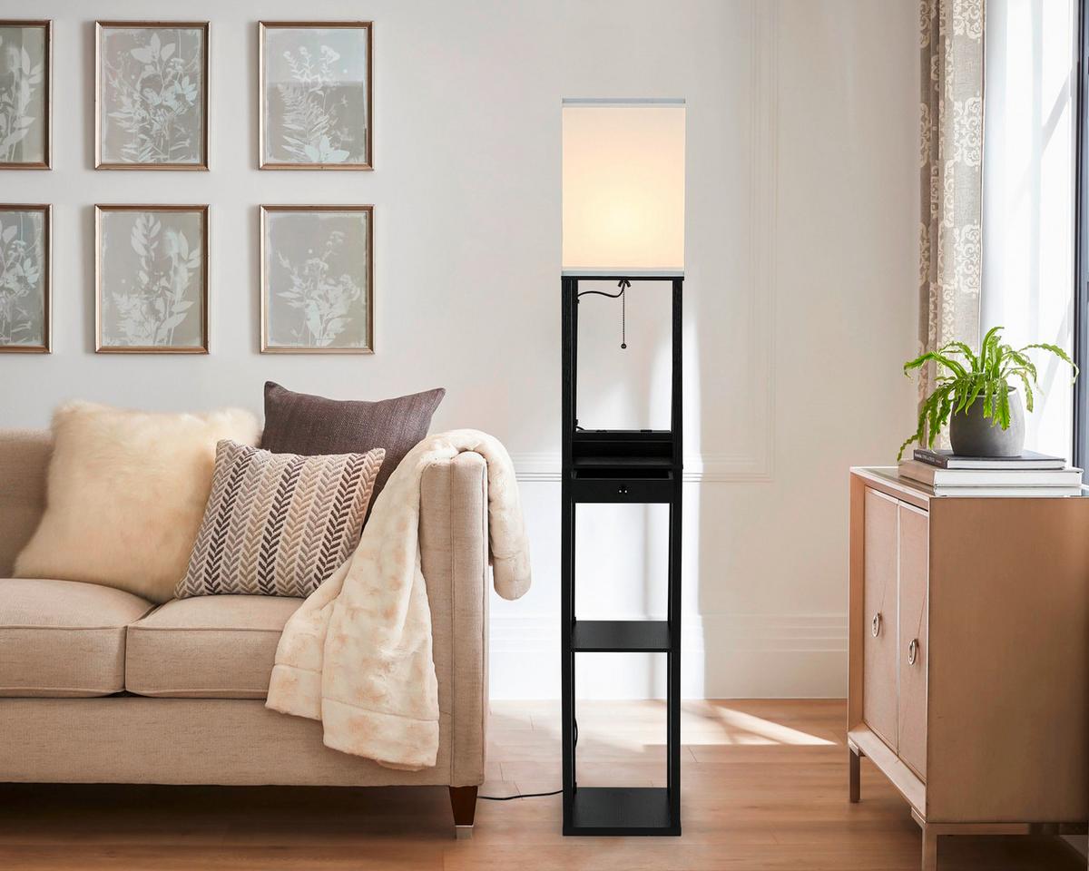 Stehleuchte Sven Schwarz/Weiß max. 40 Watt - Schwarz/Weiß, Basics, Holzwerkstoff/Kunststoff (26/160/26cm)