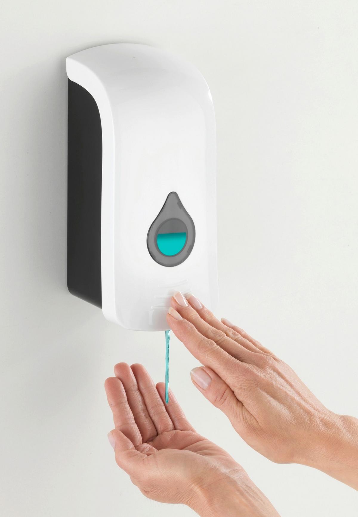 Dozator săpun Ranera - alb/negru, Modern, plastic (10,5/24,5/10,5cm) - Wenko