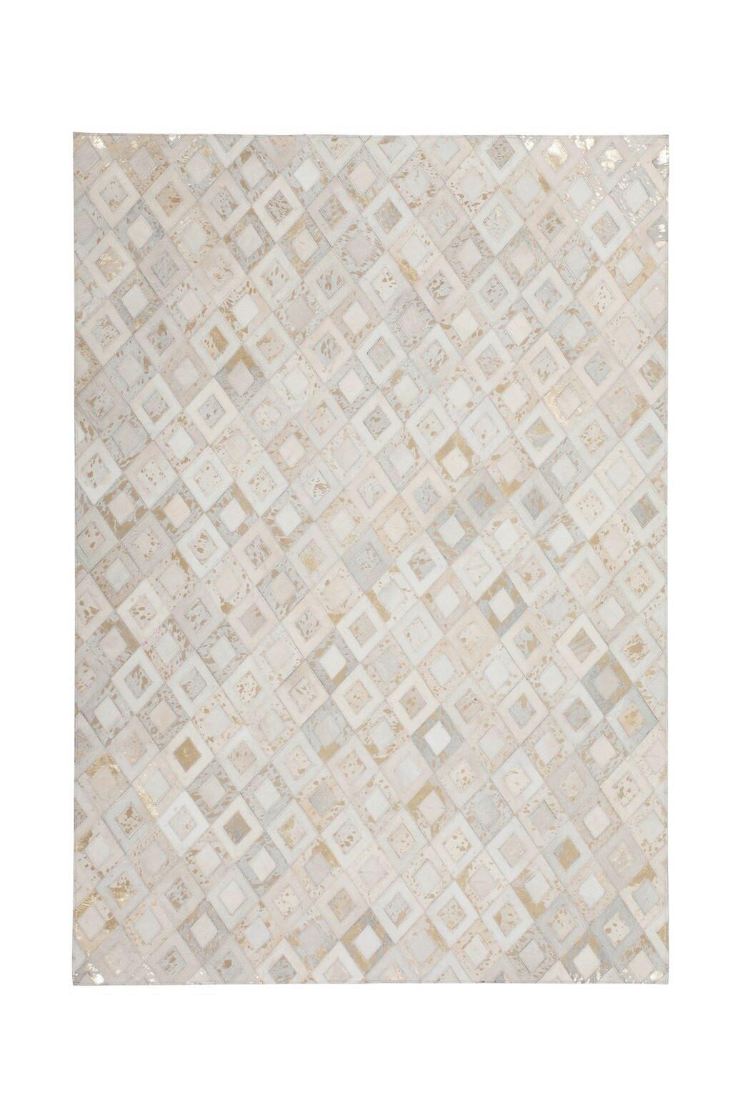 Flachwebeteppich Spark 110 Elfenbein/g 120x170 - Beige/Goldfarben, Design, Leder (120/170cm) - Kayoom
